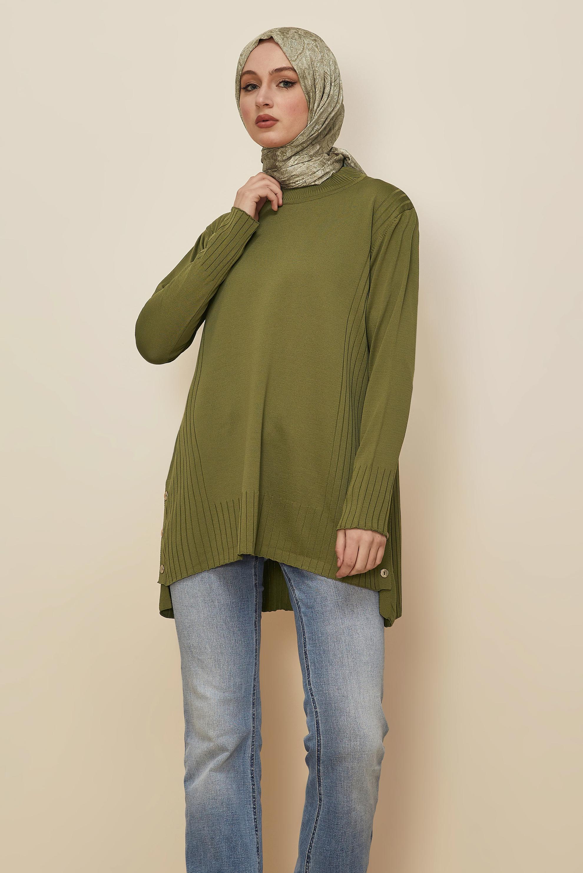 Tesettür giyim YEŞİL TRİKO TUNİK 45868