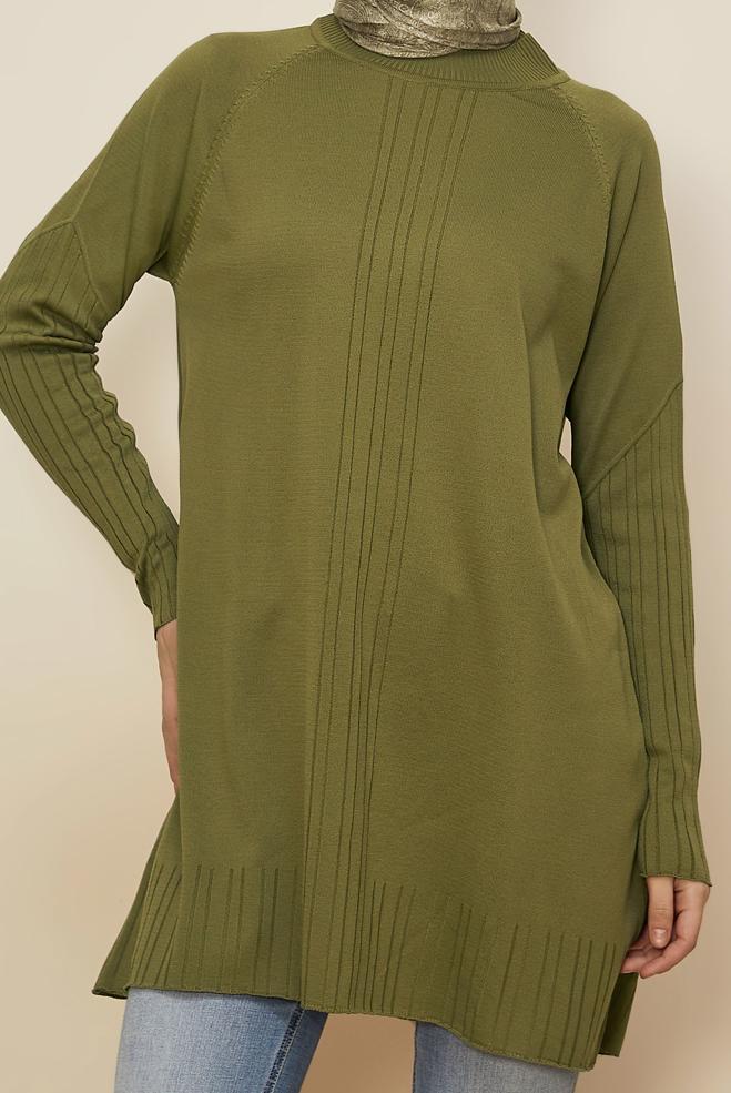 Tesettür giyim YEŞİL TRİKO TUNİK 45868 - ALVİNA