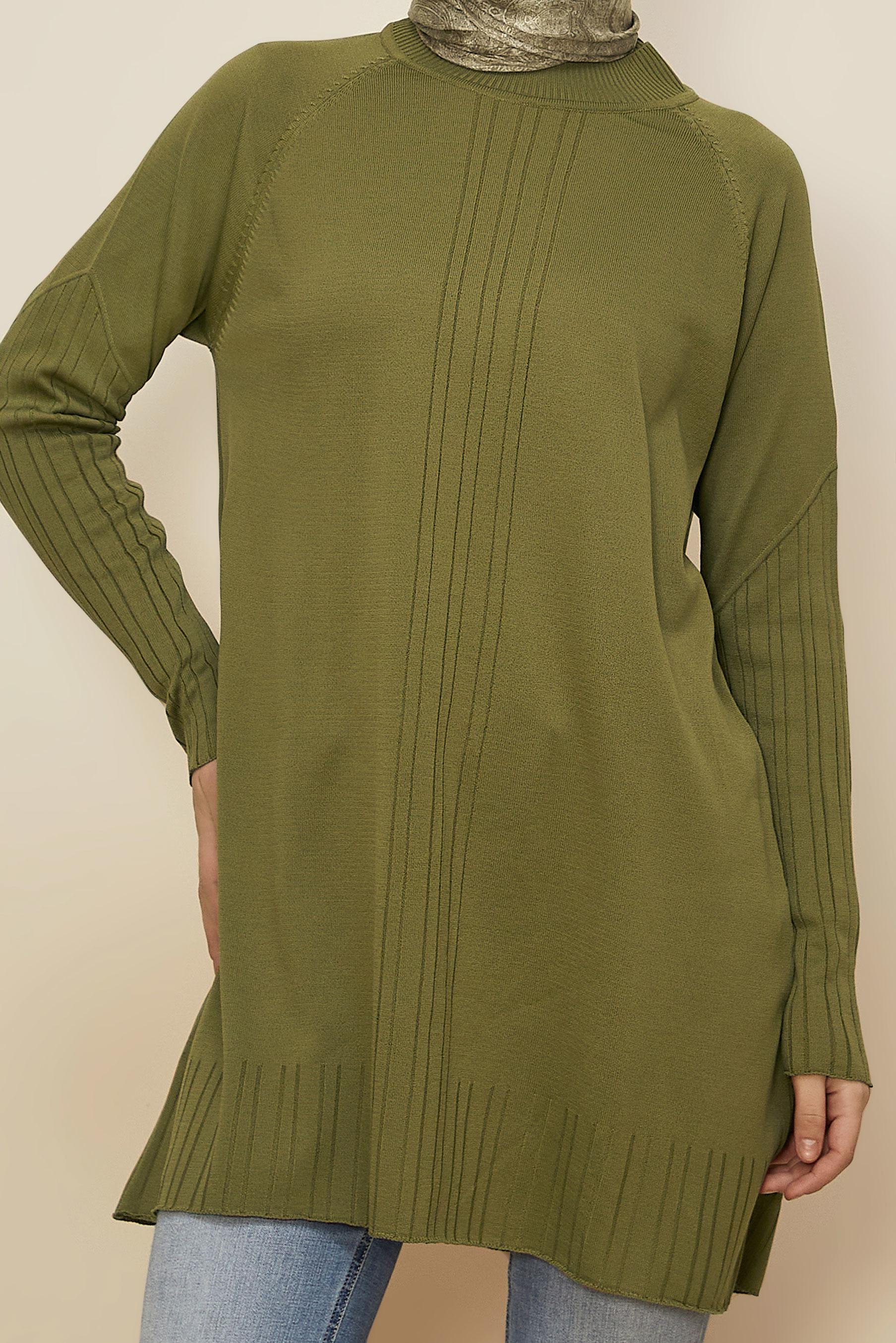 Tesettür giyim YEŞİL TRİKO TUNİK 45868