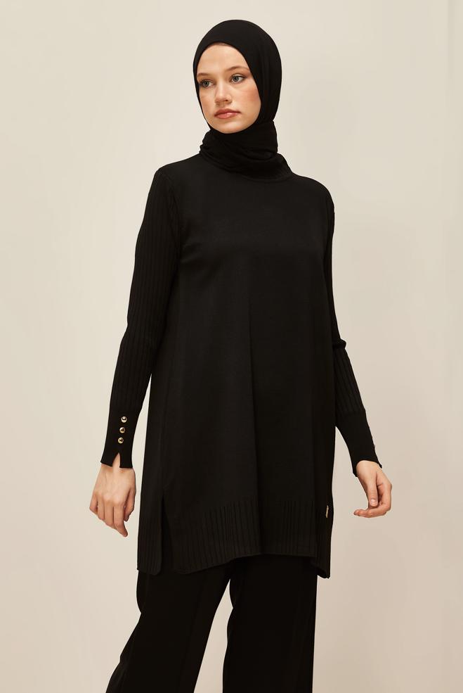 Vêtements hijab NOIR TUNIQUE EN MAILLE 45871 - ALVİNA