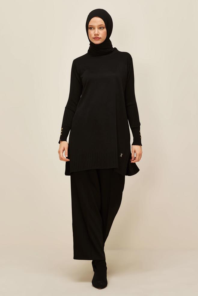 Vêtements hijab NOIR TUNIQUE EN MAILLE 45871 - ALVİNA