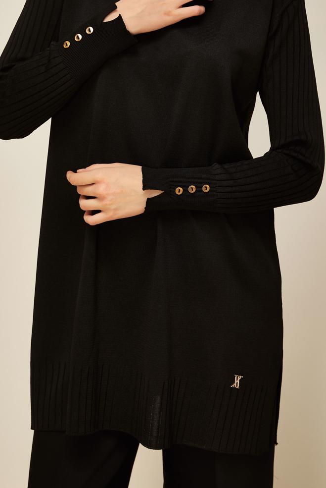 Vêtements hijab NOIR TUNIQUE EN MAILLE 45871 - ALVİNA