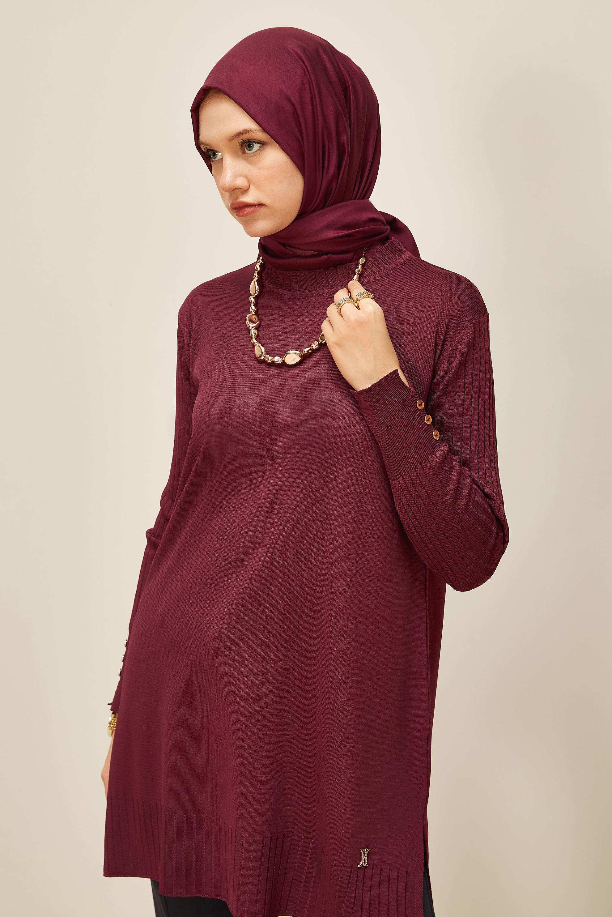 Tesettür giyim BORDO TRİKO TUNİK 45871