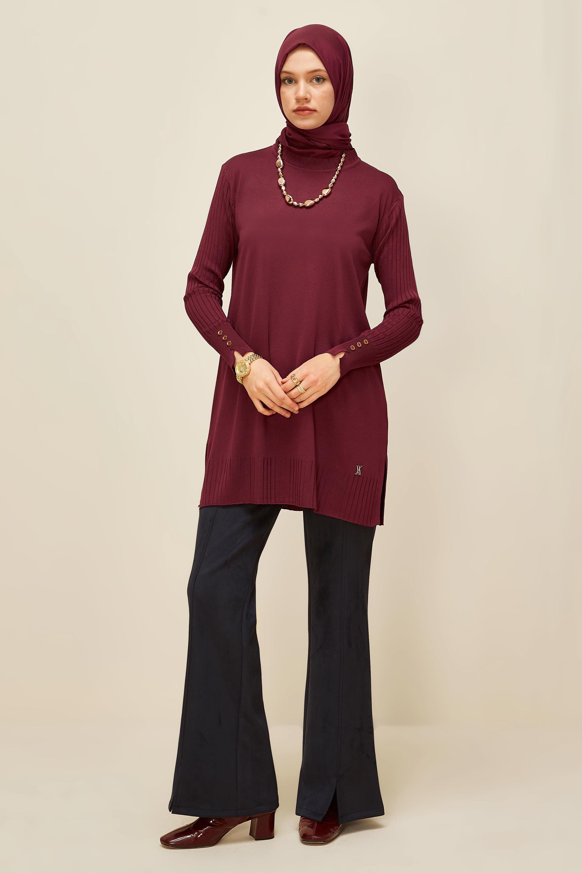 Tesettür giyim BORDO TRİKO TUNİK 45871