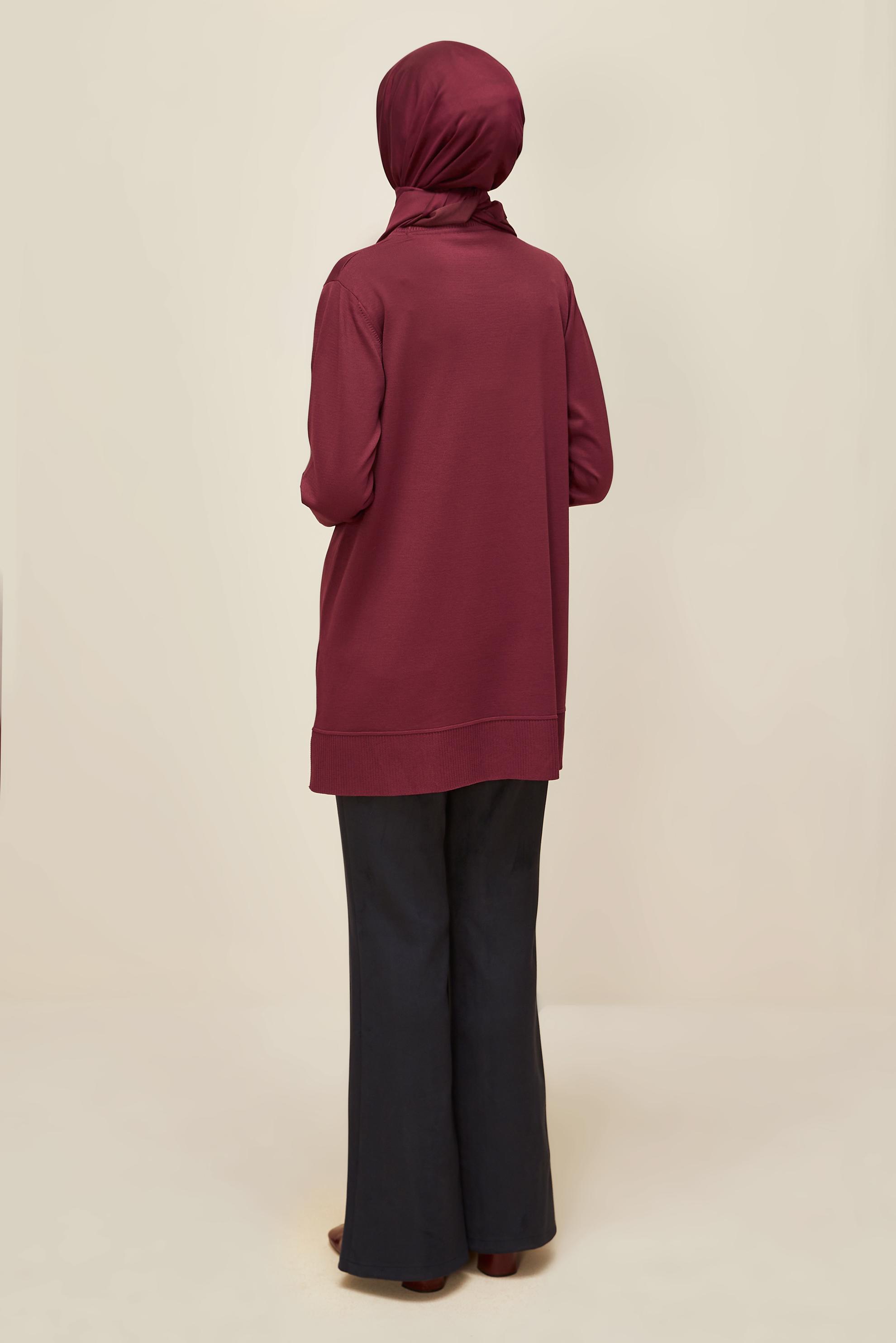 Tesettür giyim BORDO TRİKO TUNİK 45871