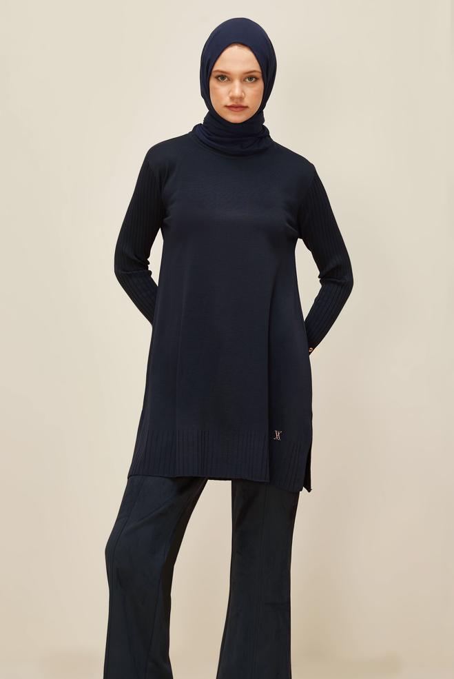 Vêtements hijab BLEU MARINE TUNIQUE EN MAILLE 45871 - ALVİNA
