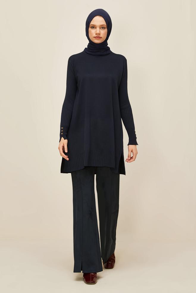 Vêtements hijab BLEU MARINE TUNIQUE EN MAILLE 45871 - ALVİNA