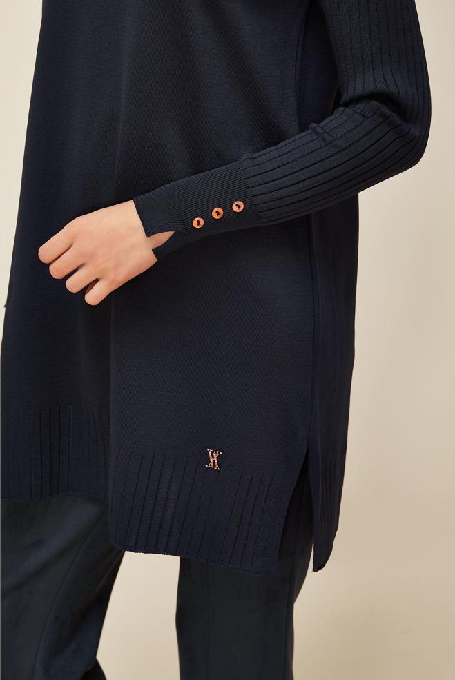Vêtements hijab BLEU MARINE TUNIQUE EN MAILLE 45871 - ALVİNA