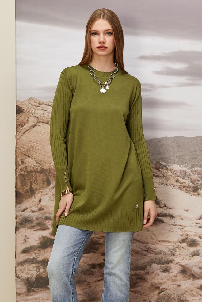 Tesettür giyim YEŞİL TRİKO TUNİK 45871 - ALVİNA