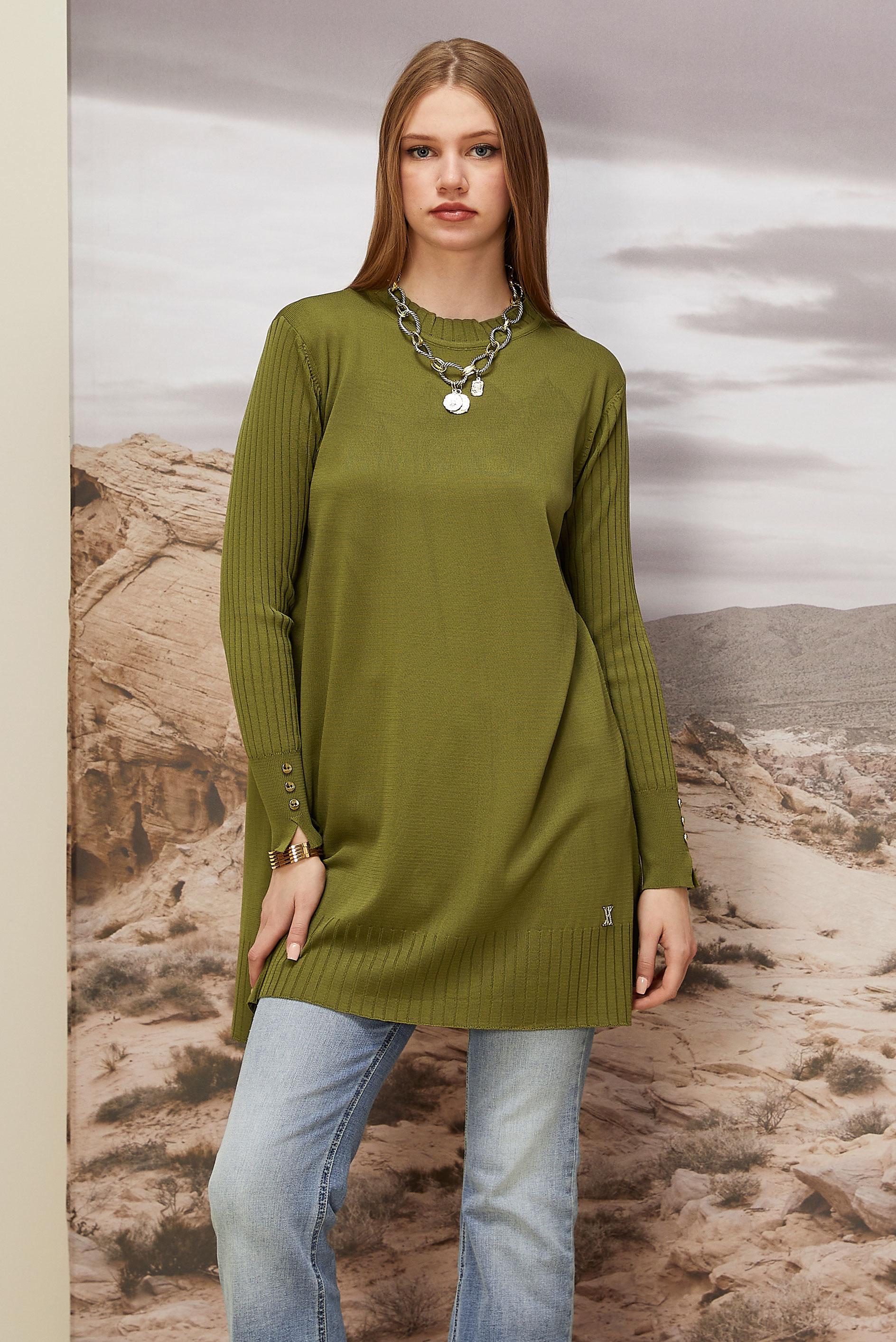 Tesettür giyim YEŞİL TRİKO TUNİK 45871