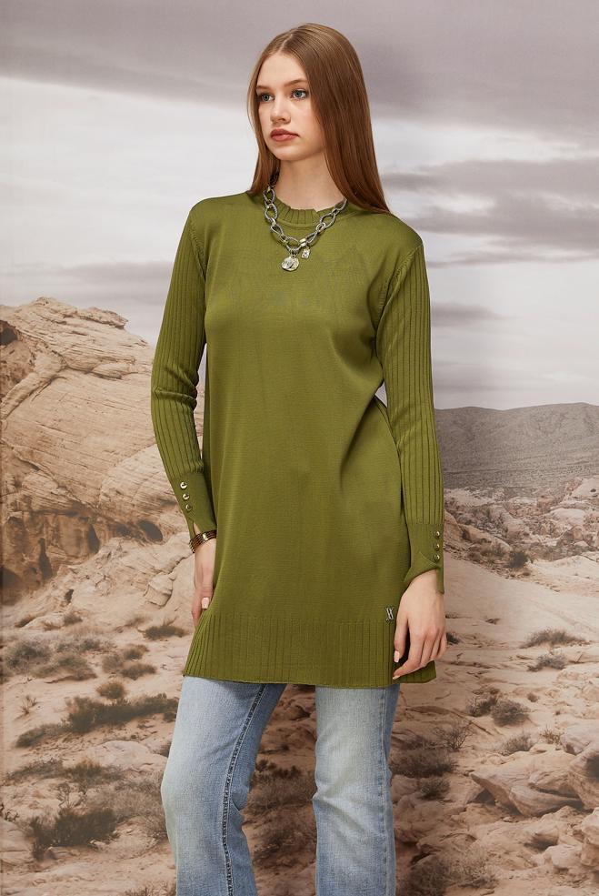 Tesettür giyim YEŞİL TRİKO TUNİK 45871 - ALVİNA