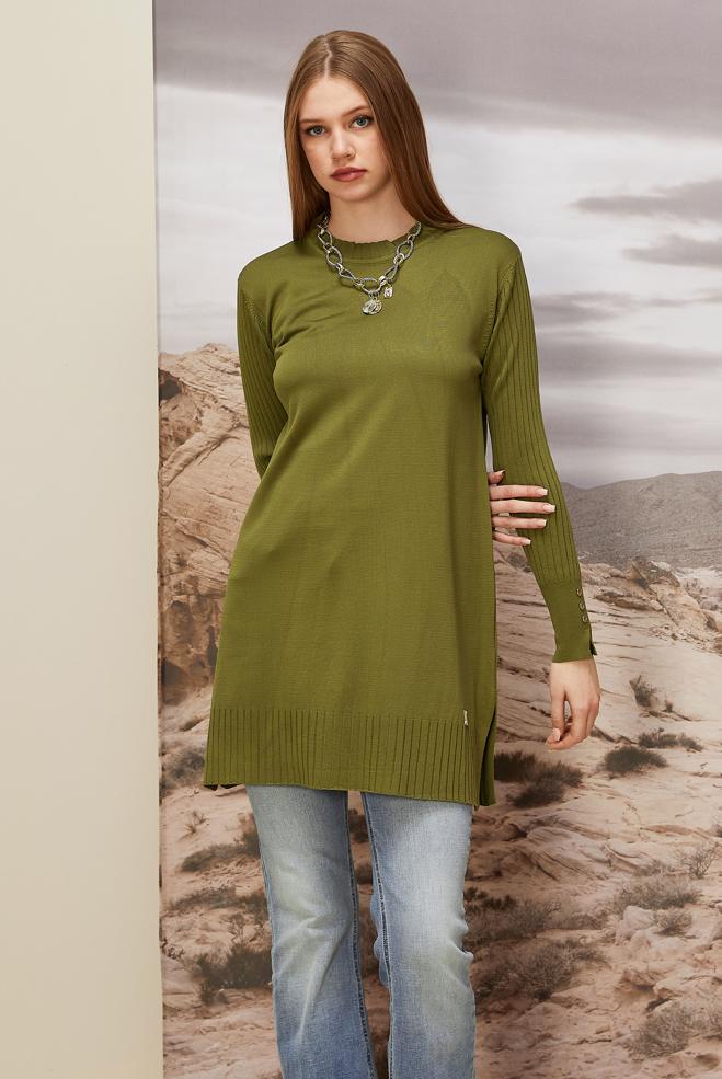 Tesettür giyim YEŞİL TRİKO TUNİK 45871 - ALVİNA