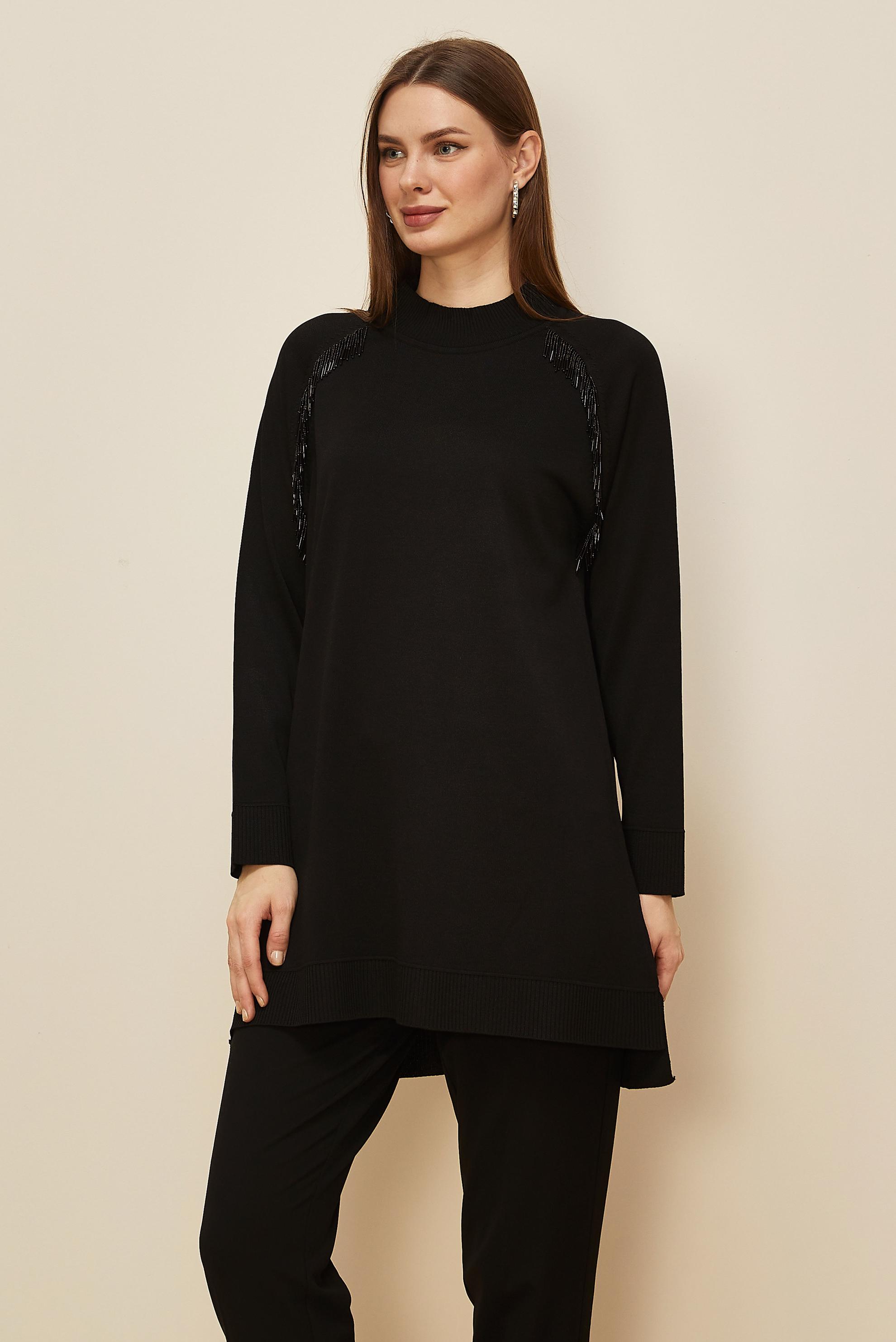 Tesettür giyim SİYAH 45876 TRİKO TUNİK 38-46