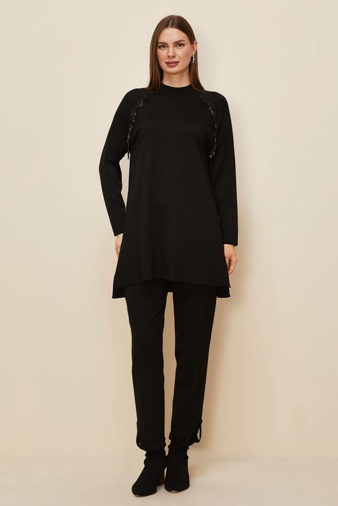 Tesettür giyim SİYAH 45876 TRİKO TUNİK 38-46 - ALVİNA