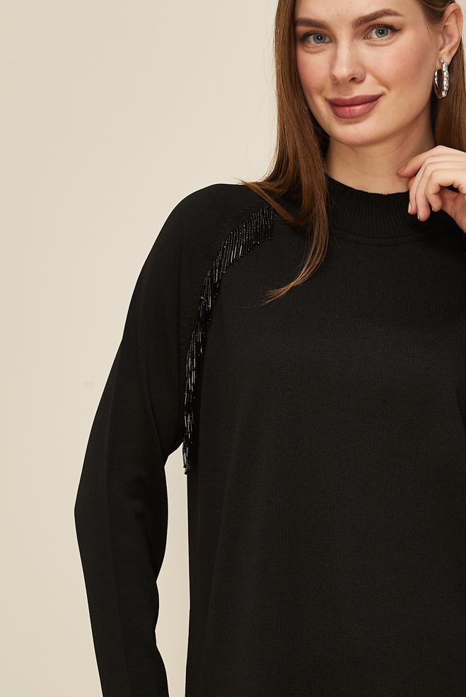 Tesettür giyim SİYAH 45876 TRİKO TUNİK 38-46 - ALVİNA