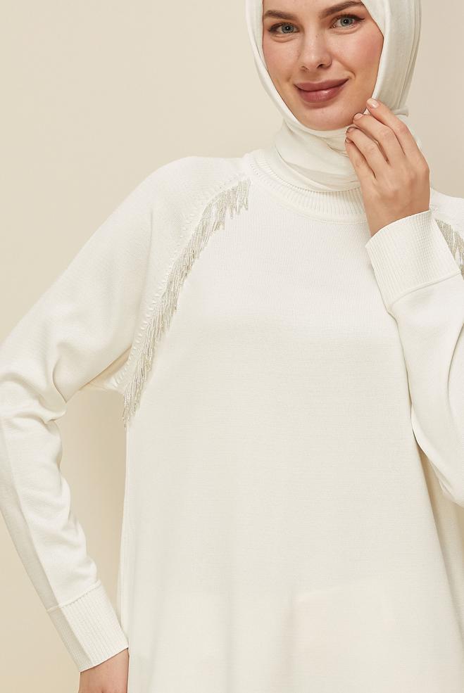 Tesettür giyim BEYAZ 45876 TRİKO TUNİK 38-46 - ALVİNA