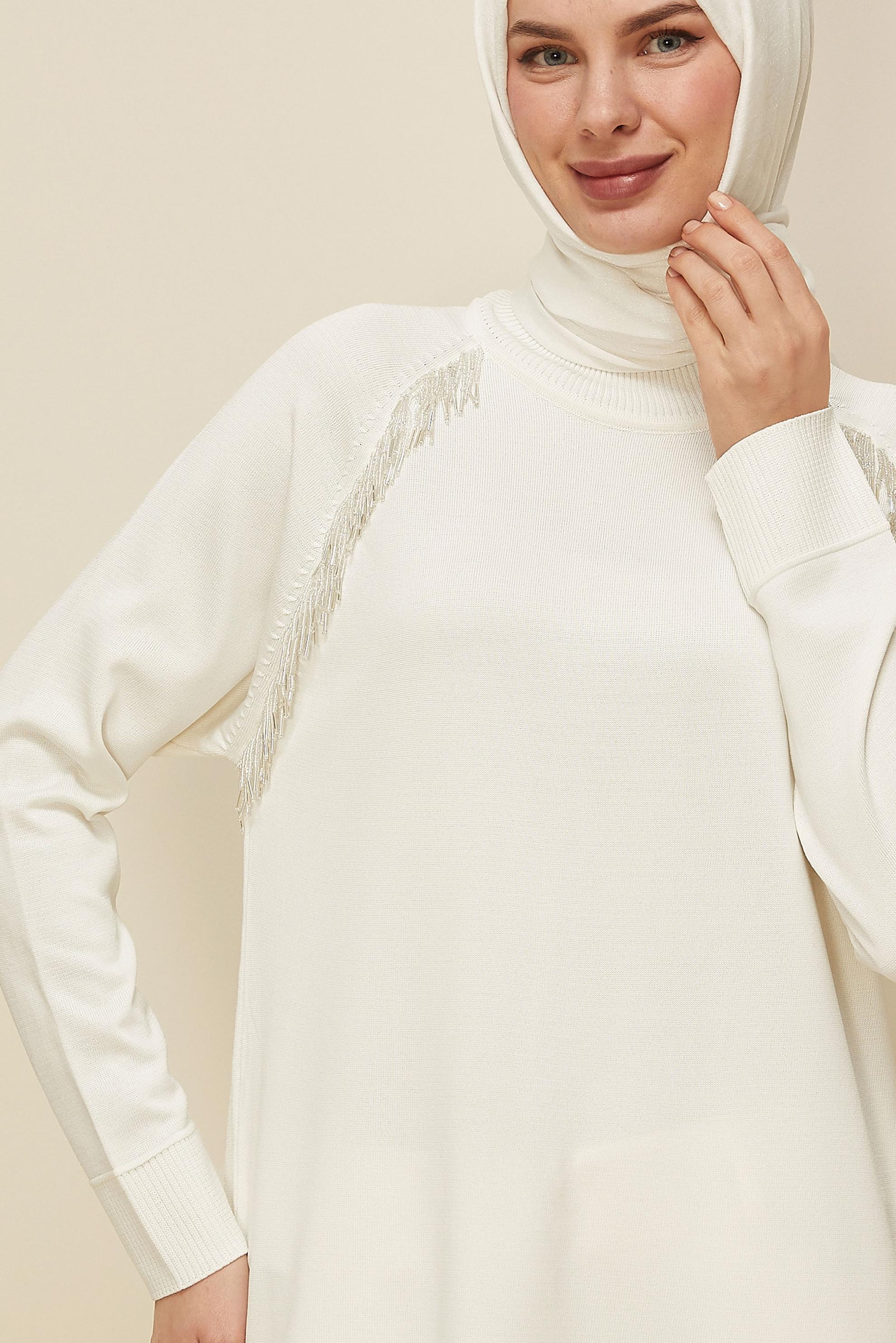 Tesettür giyim BEYAZ 45876 TRİKO TUNİK 38-46