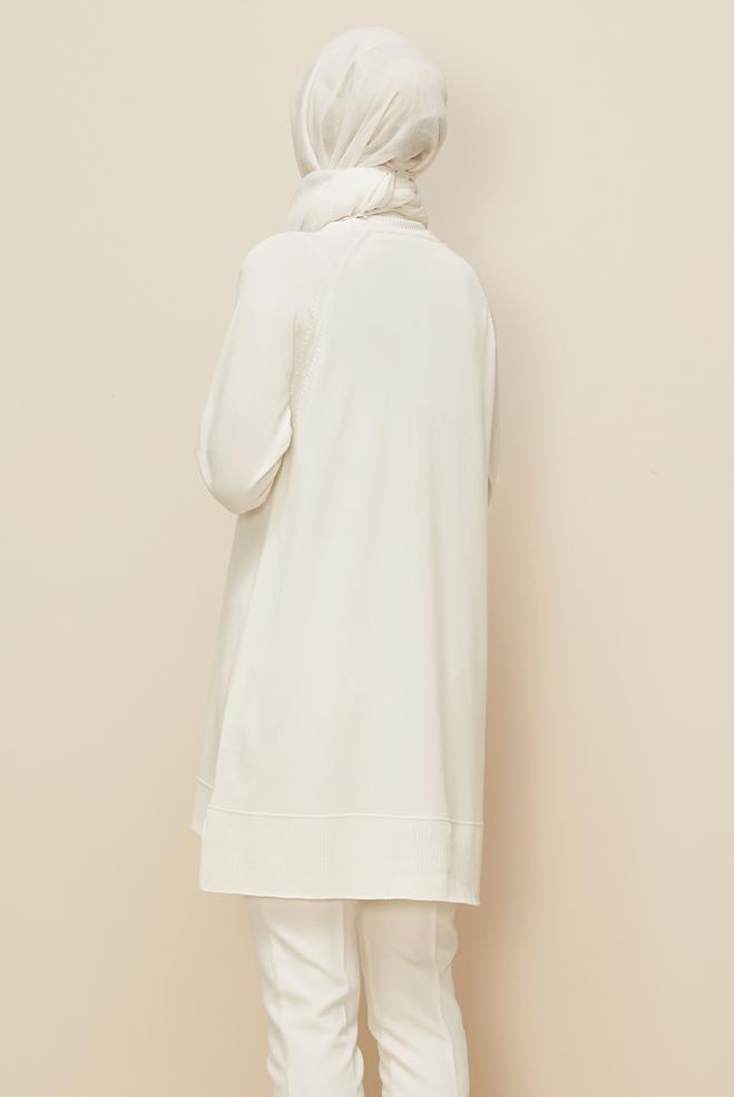 Tesettür giyim BEYAZ 45876 TRİKO TUNİK 38-46 - ALVİNA