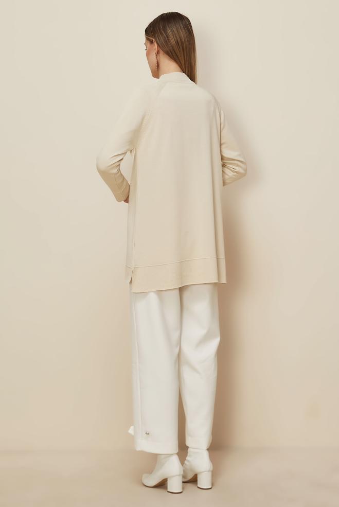 Tesettür giyim BEJ BONCUK DETAYLI TRİKO TUNİK 45876 - ALVİNA