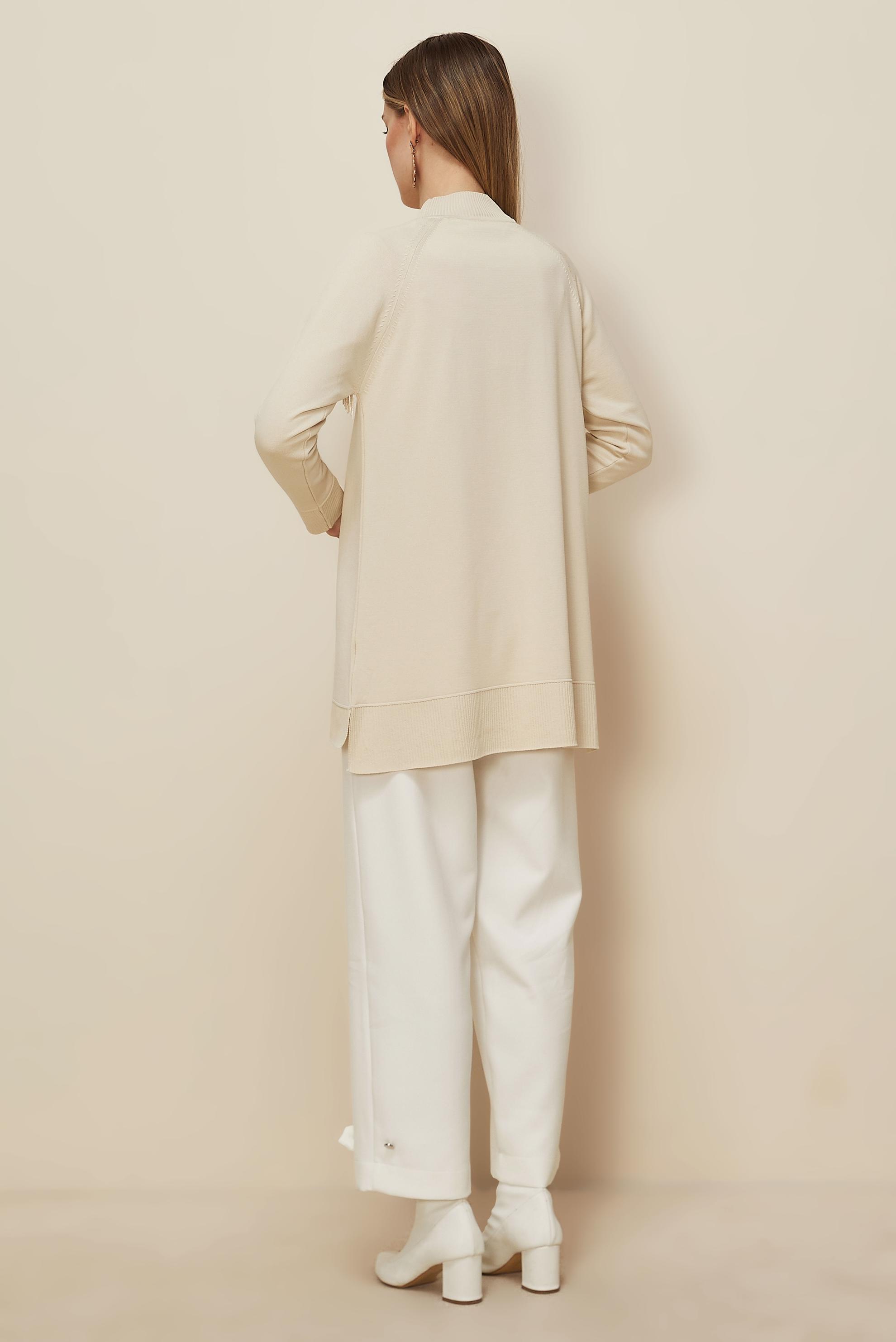 Tesettür giyim BEJ BONCUK DETAYLI TRİKO TUNİK 45876