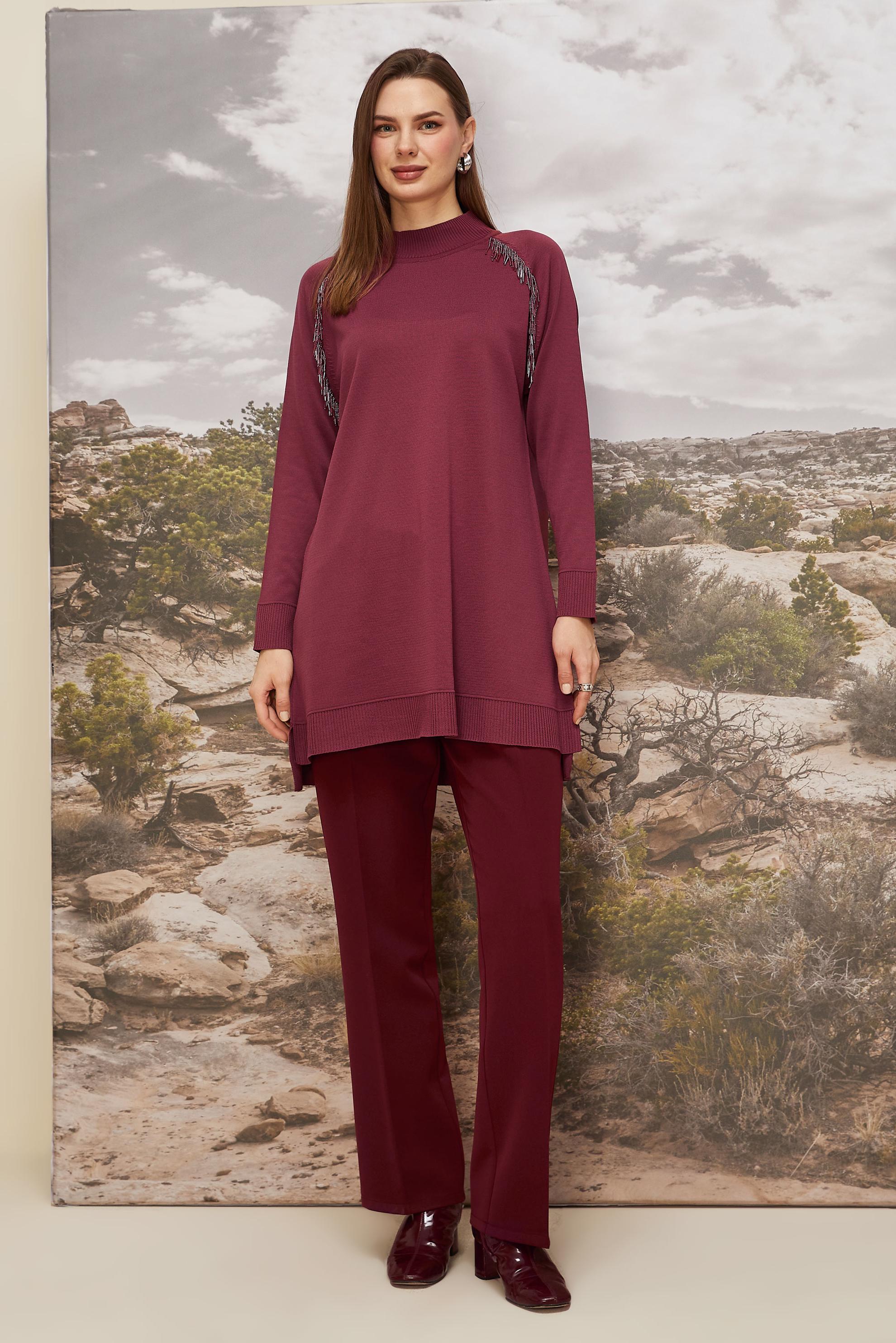 Tesettür giyim BORDO 45876 TRİKO TUNİK 38-46