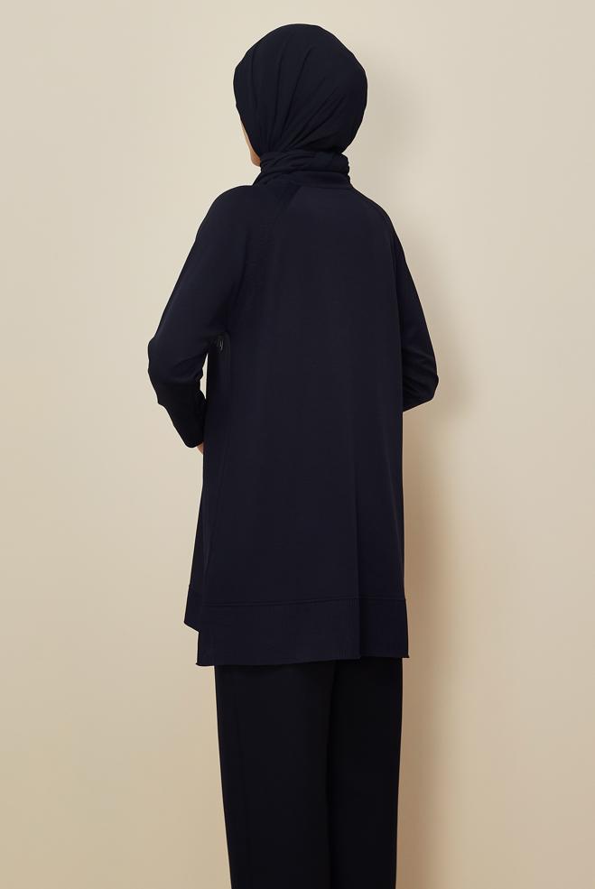 Hijab clothing NAVY BLUE BEAD DETAILED KNITWEAR TUNIC 45876 - ALVİNA