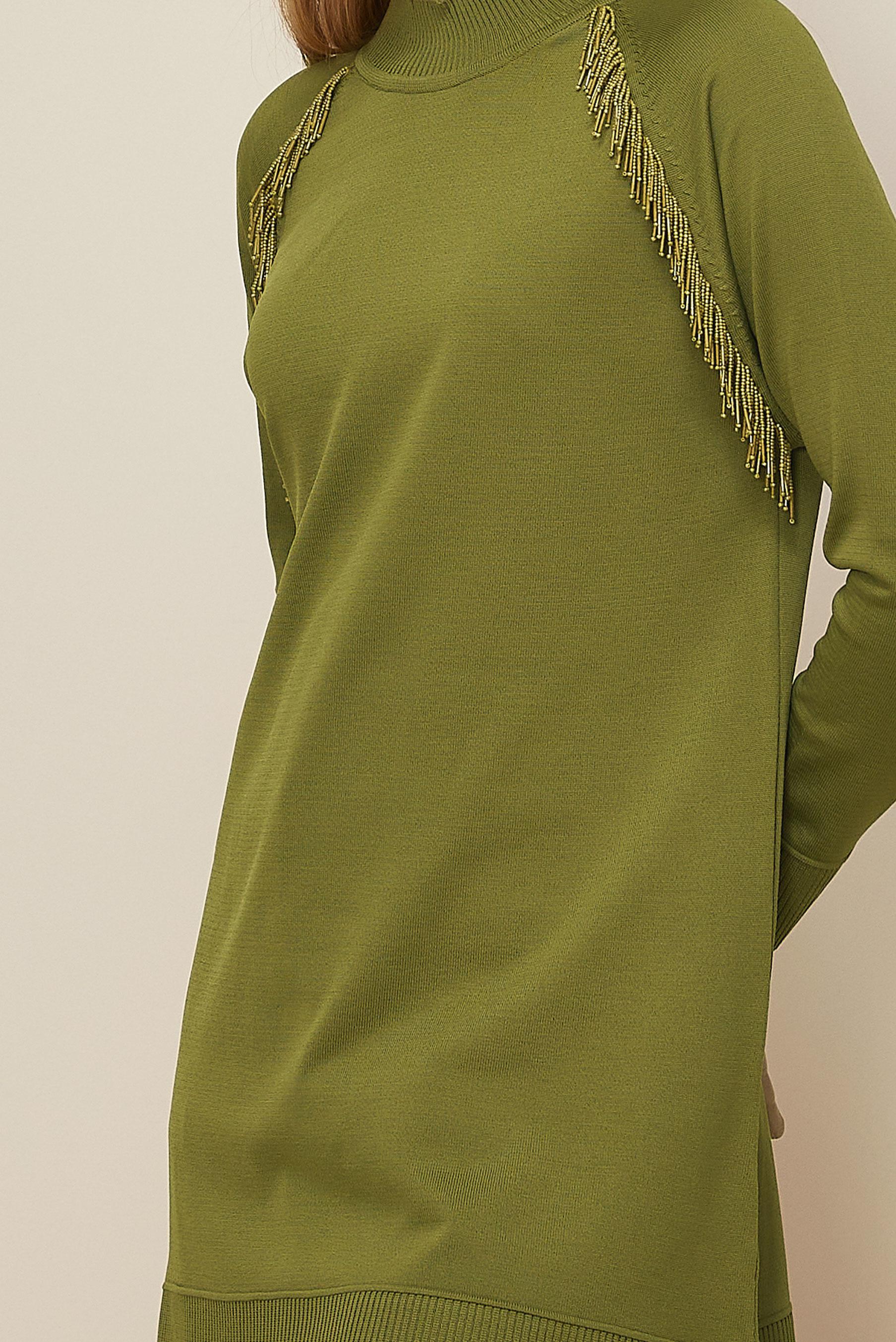 Tesettür giyim YEŞİL BONCUK DETAYLI TRİKO TUNİK 45876