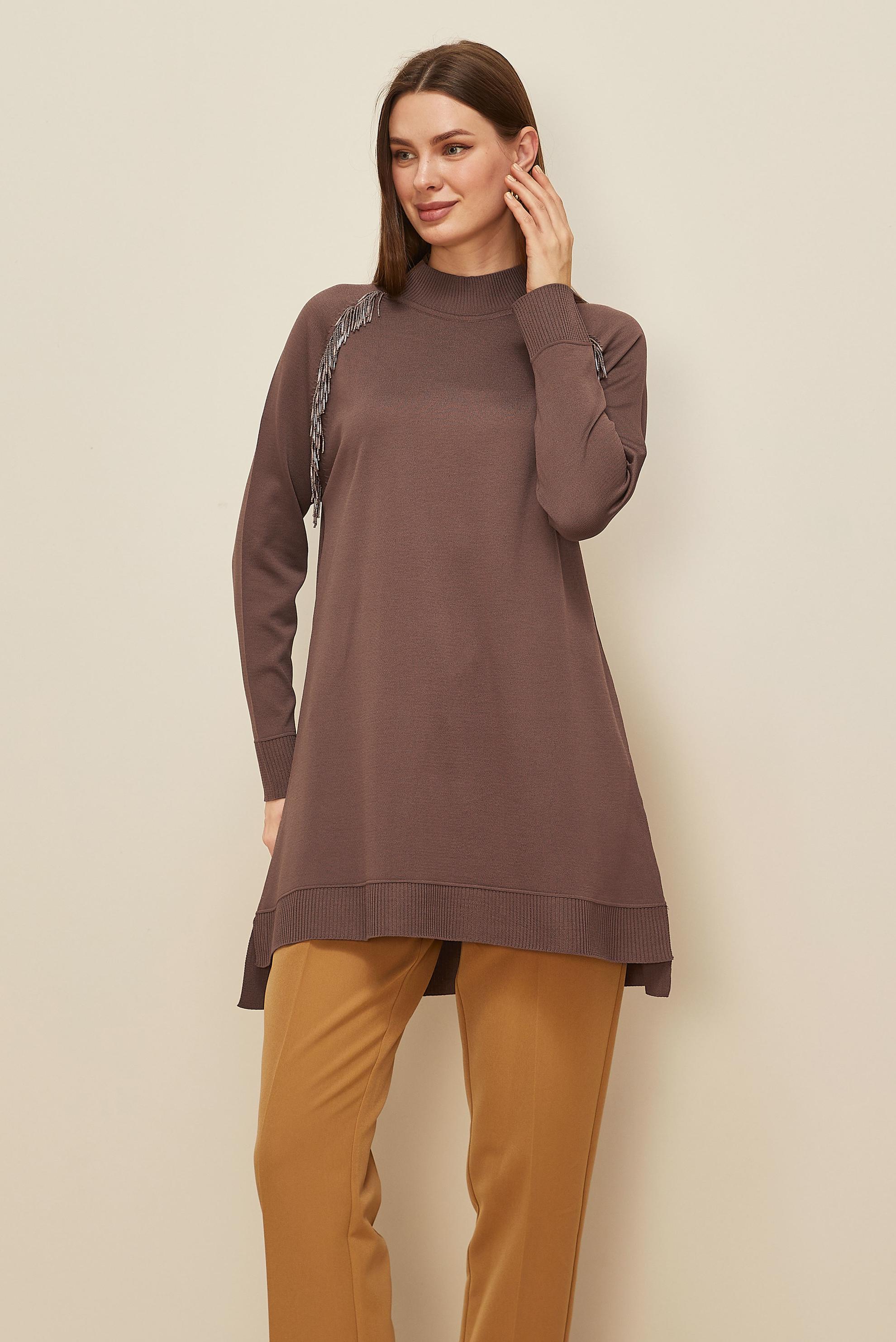 Tesettür giyim KAHVE 45876 TRİKO TUNİK 38-46