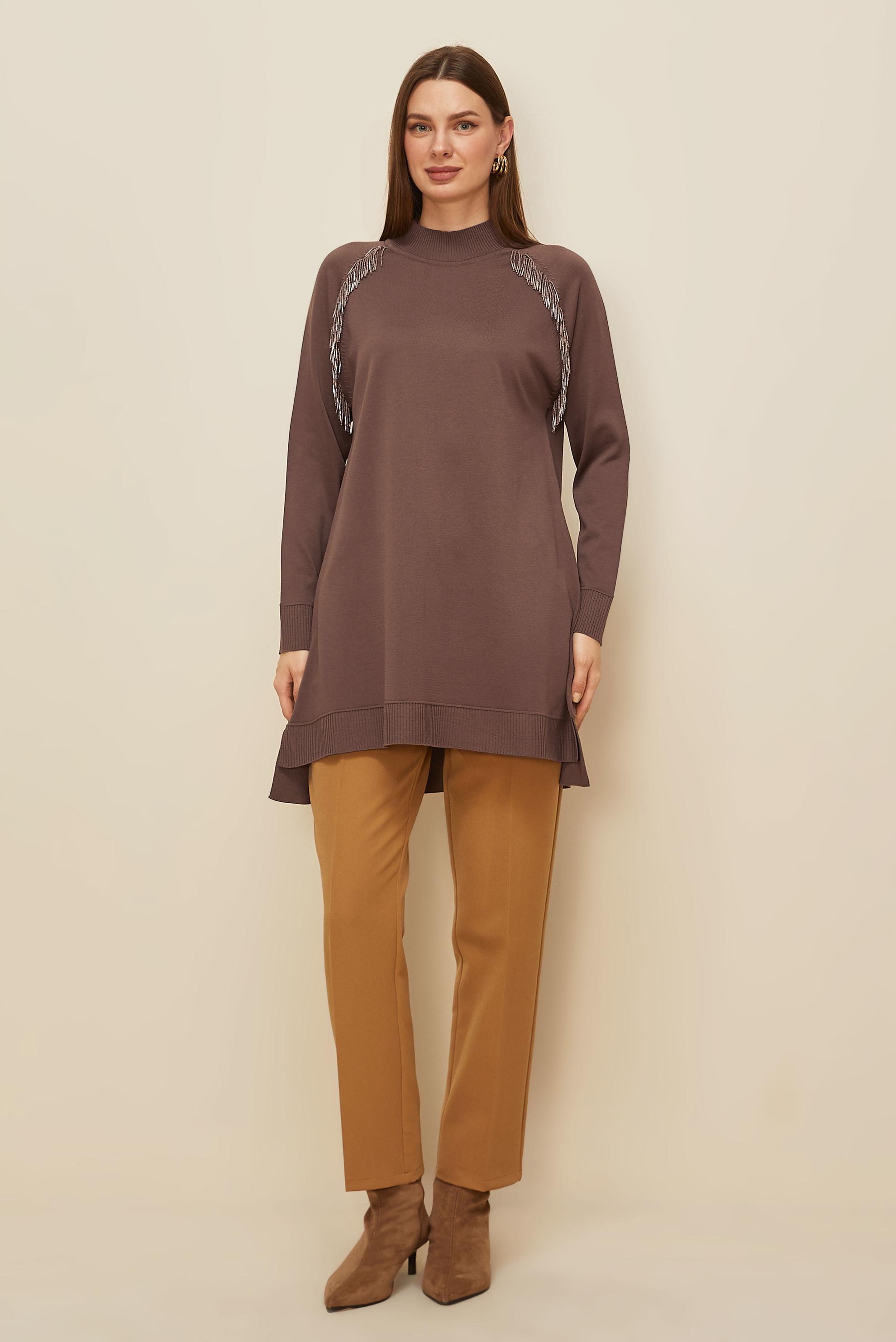 Tesettür giyim KAHVE 45876 TRİKO TUNİK 38-46