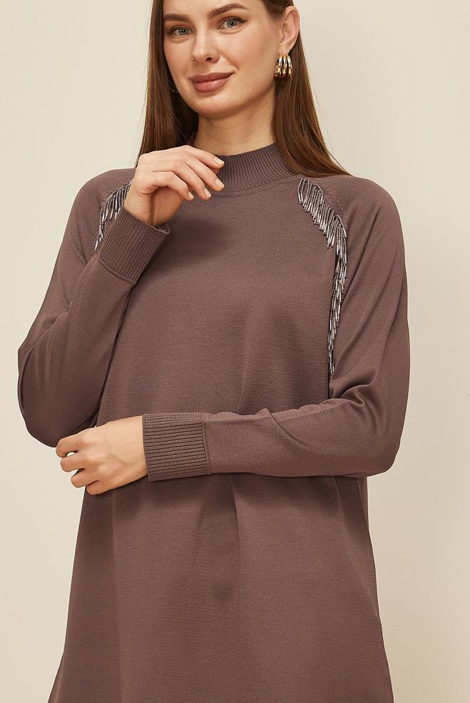 Tesettür giyim KAHVE 45876 TRİKO TUNİK 38-46 - ALVİNA