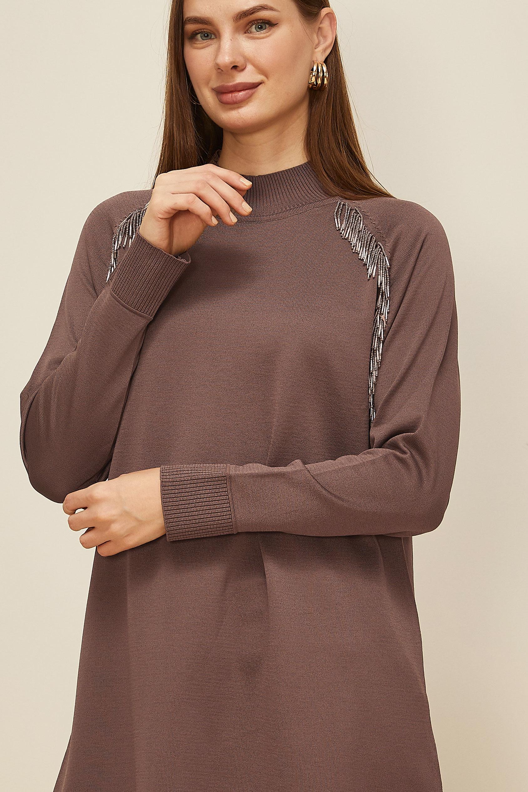 Tesettür giyim KAHVE 45876 TRİKO TUNİK 38-46