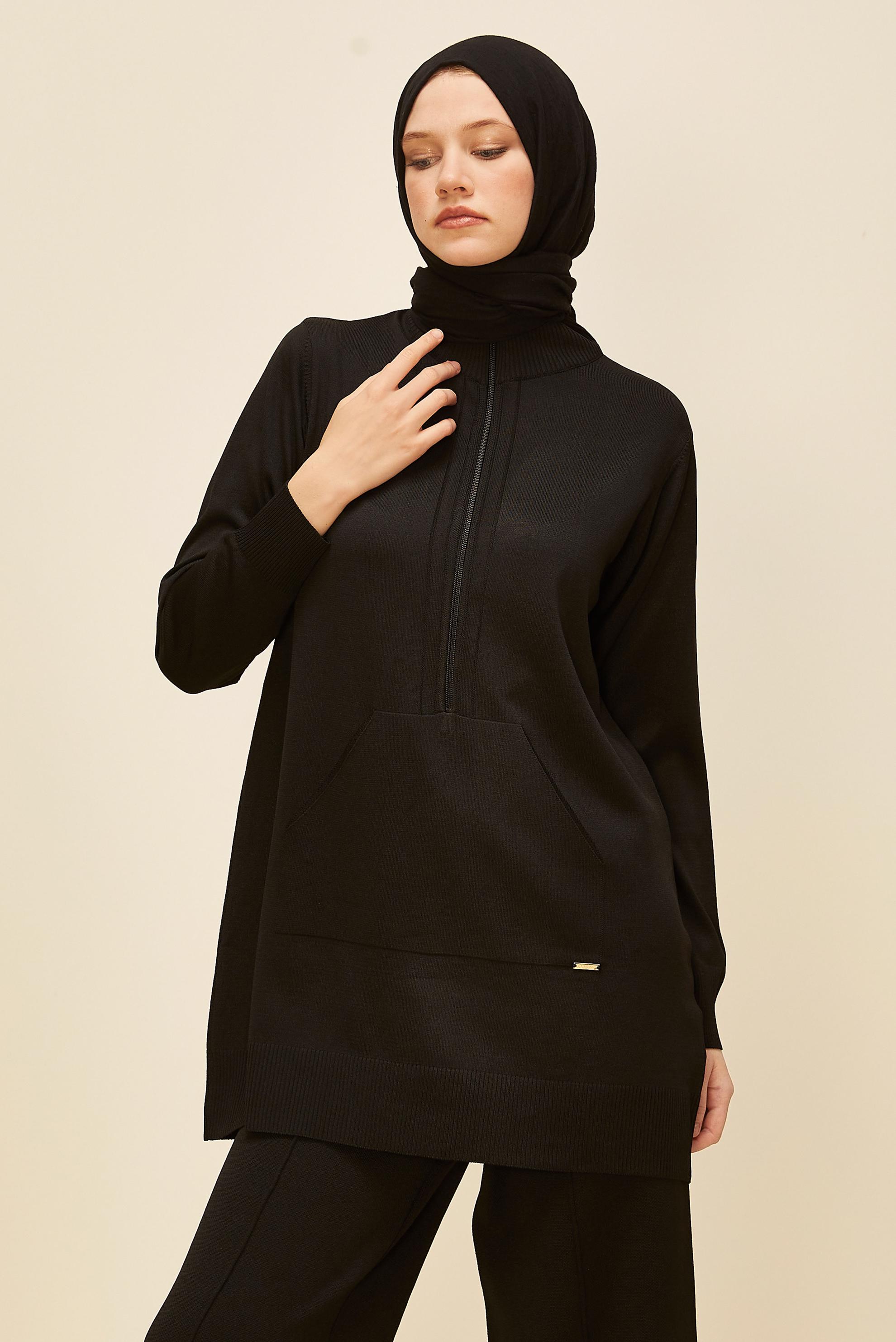 Vêtements hijab NOIR TUNIQUE EN MAILLE ZIPPÉE 45885