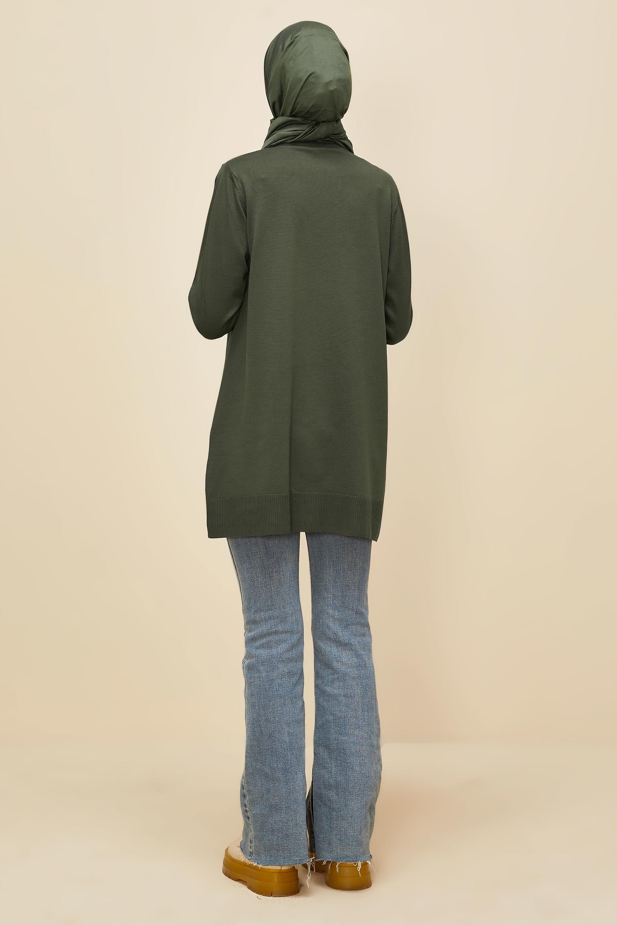 Tesettür giyim HAKİ FERMUARLI TRİKO TUNİK 45885