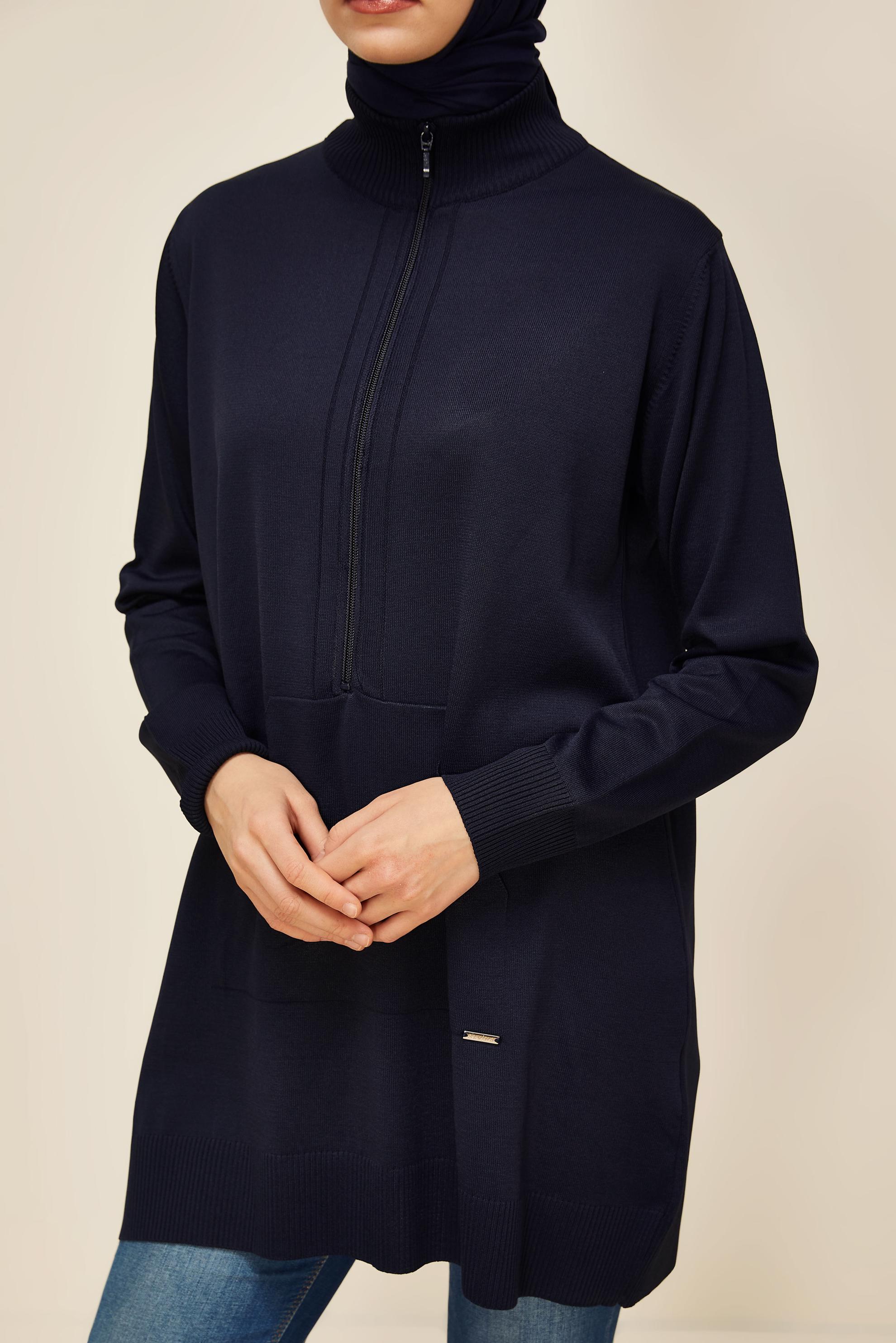 Tesettür giyim LACİVERT FERMUARLI TRİKO TUNİK 45885