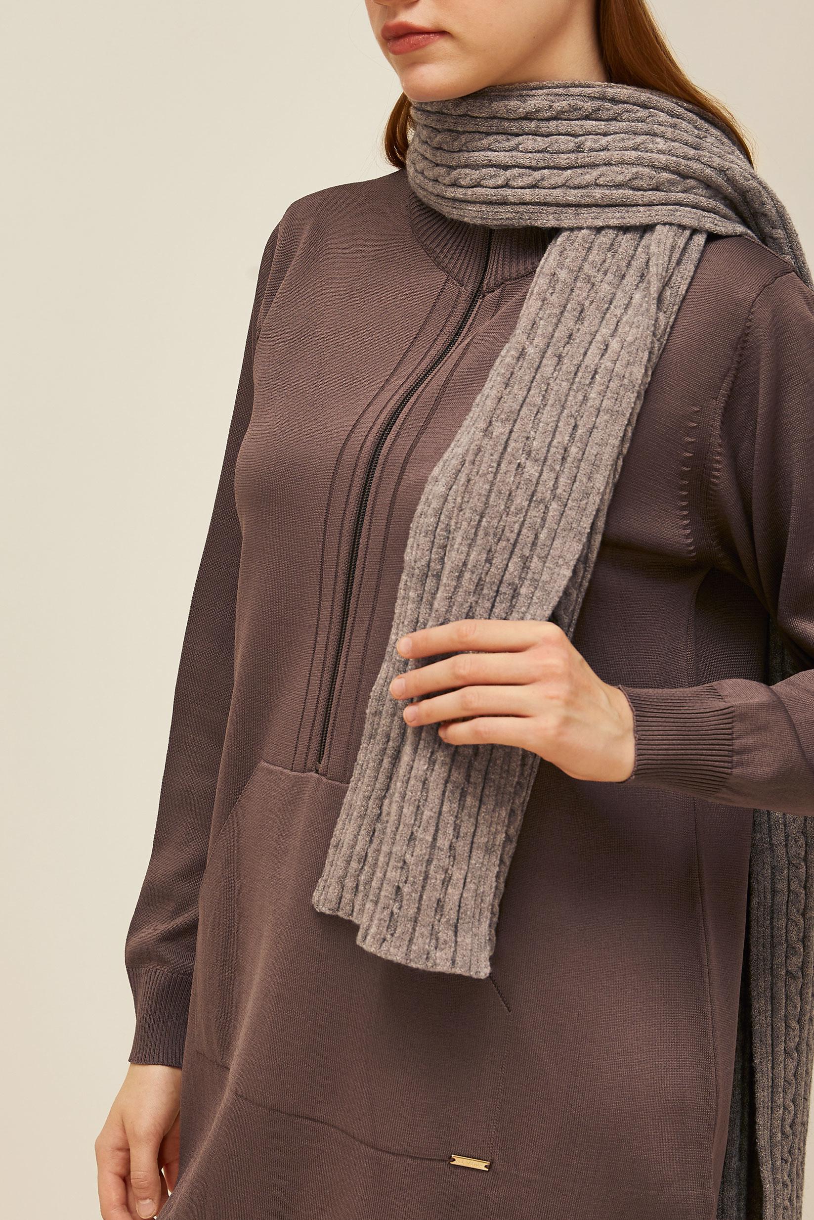 Tesettür giyim KAHVE FERMUARLI TRİKO TUNİK 45885