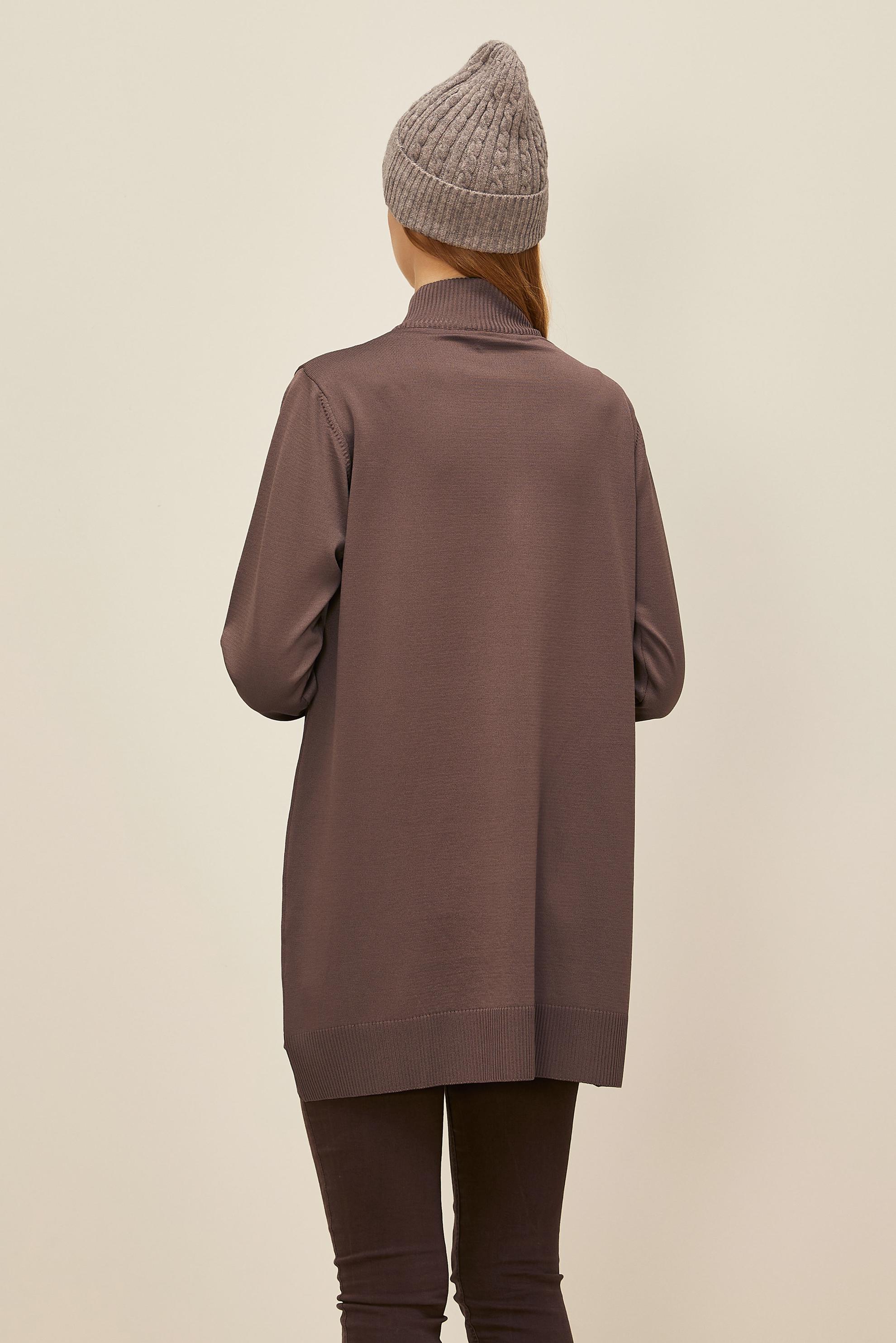 Tesettür giyim KAHVE FERMUARLI TRİKO TUNİK 45885