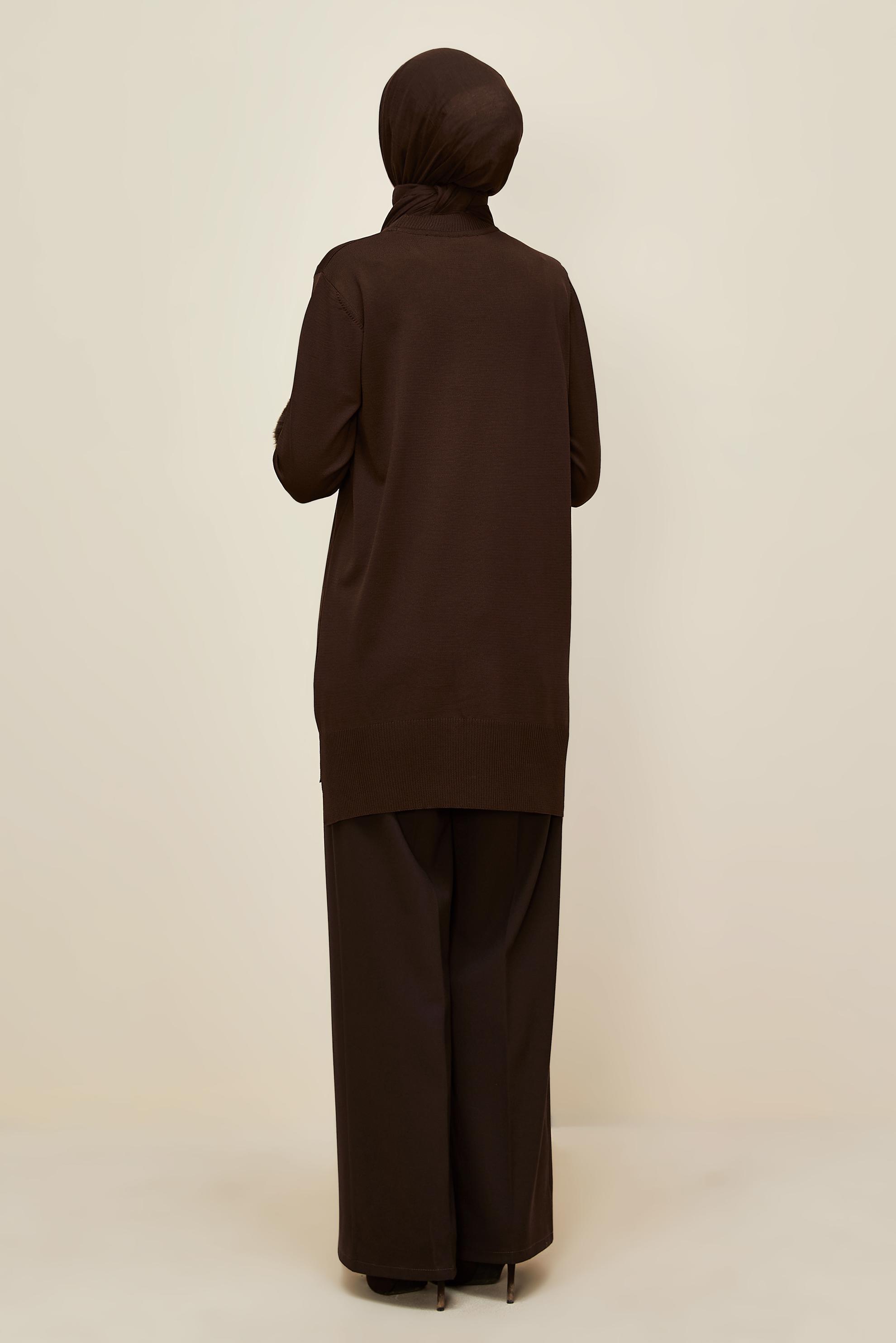 Tesettür giyim KAHVE KÜRK DETAYLI TRİKO TUNİK 45900