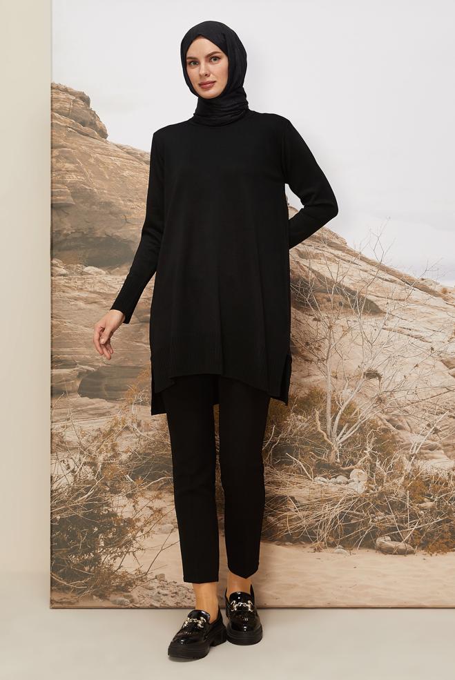 Tesettür giyim SİYAH TRİKO TUNİK 45901 - ALVİNA