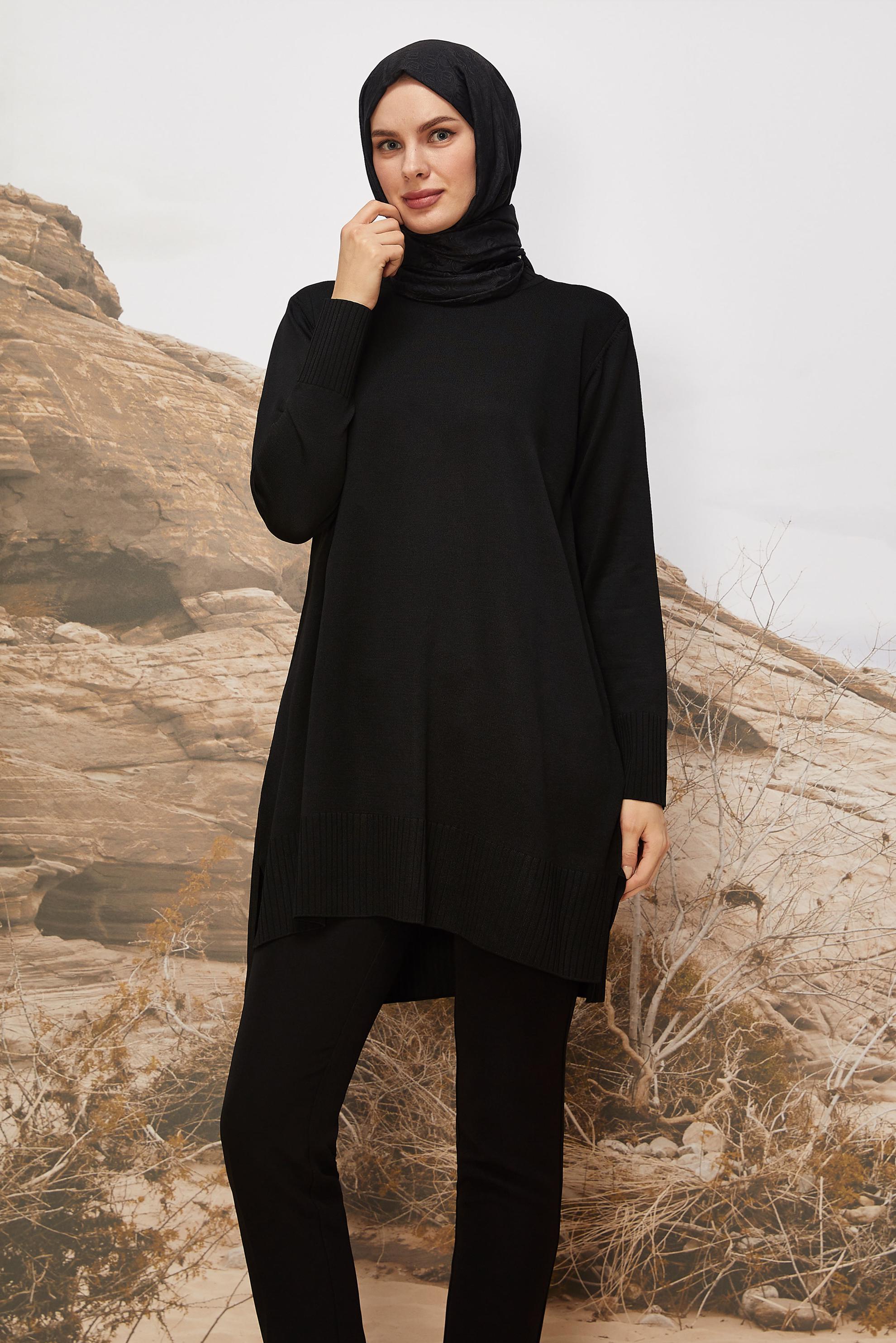 Vêtements hijab NOIR TUNIQUE EN MAILLE 45901