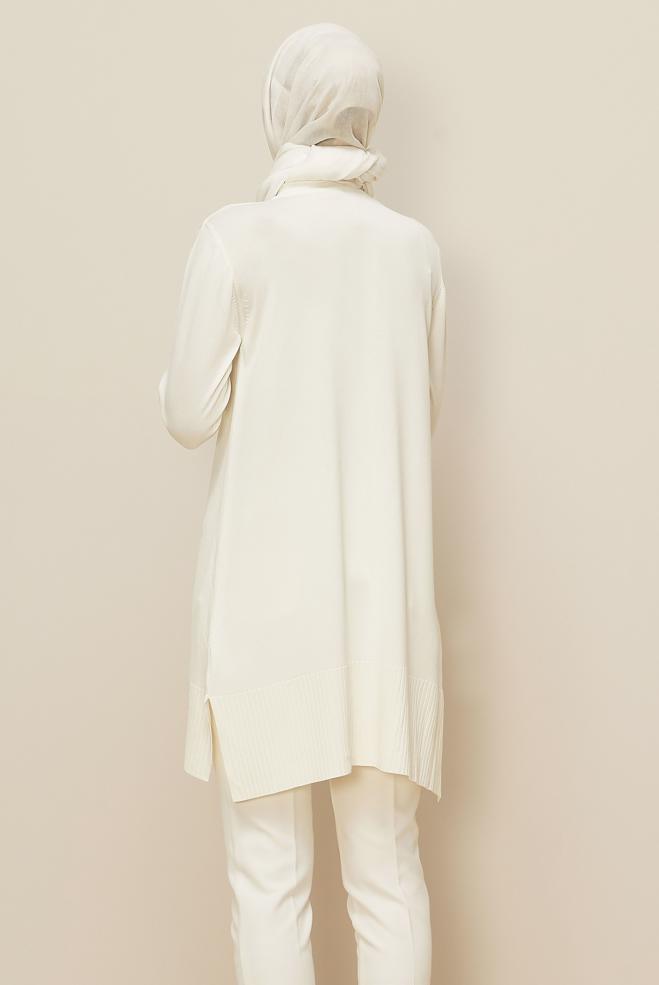 Tesettür giyim BEYAZ 45901 TRİKO TUNİK 38-46 - ALVİNA
