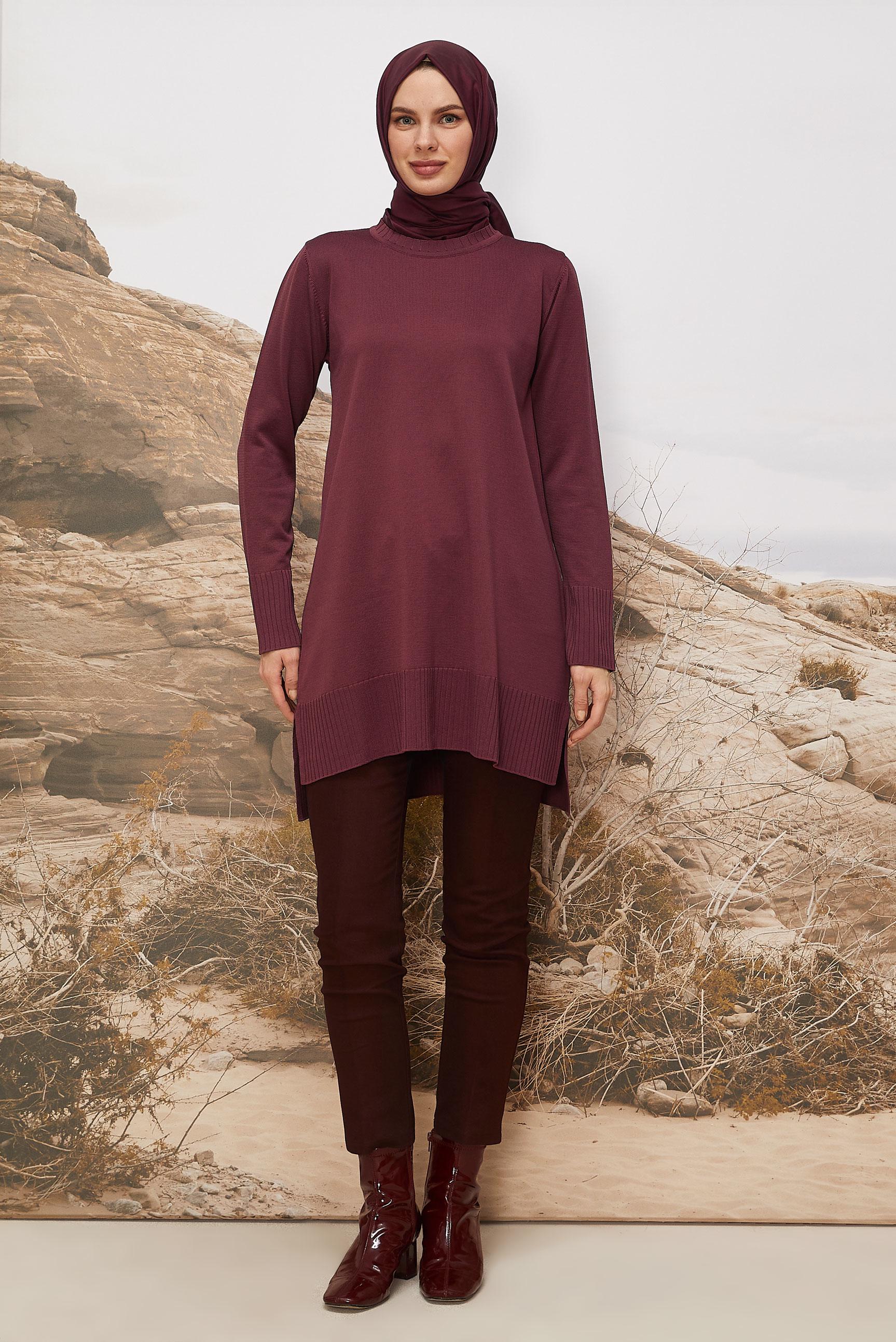 Vêtements hijab ROUGE BORDEAUX TUNIQUE EN MAILLE 45901