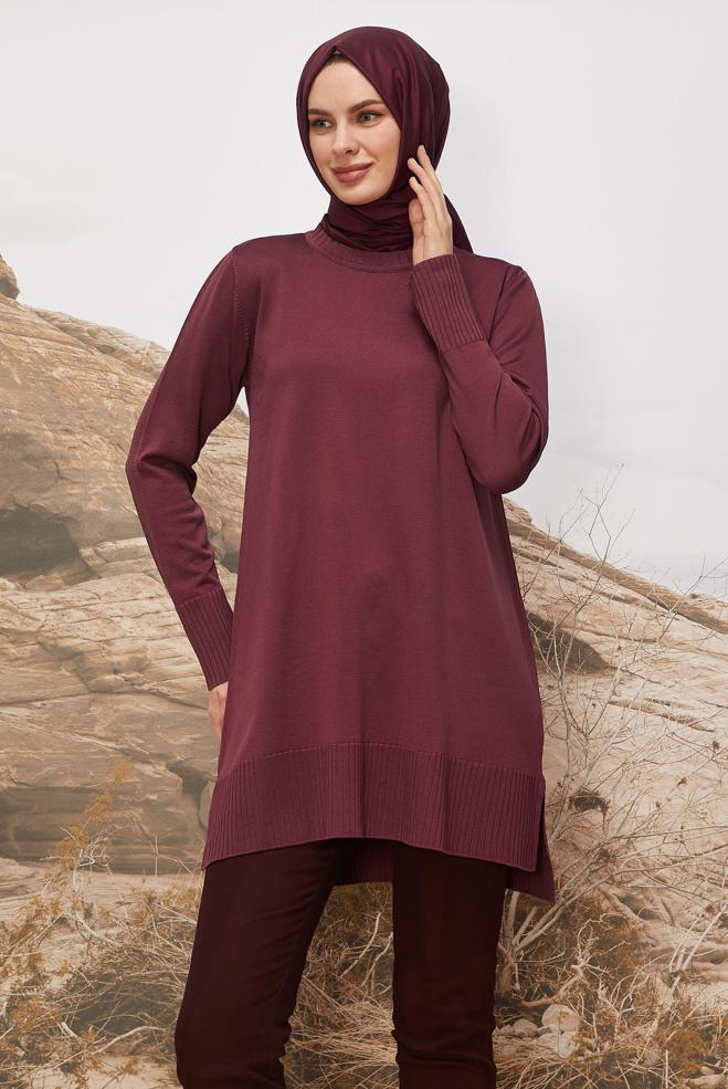 Tesettür giyim BORDO TRİKO TUNİK 45901 - ALVİNA