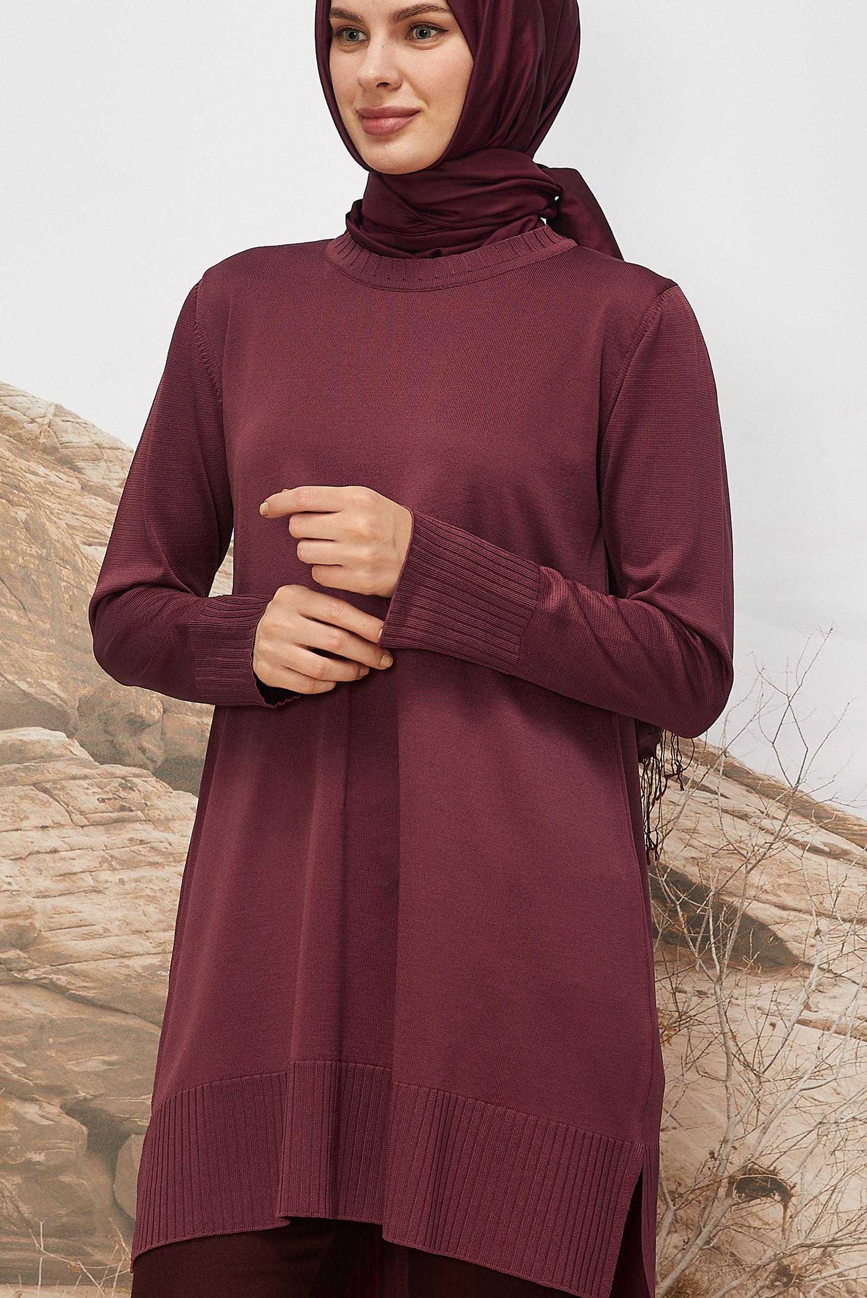 Vêtements hijab ROUGE BORDEAUX TUNIQUE EN MAILLE 45901