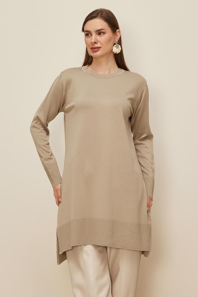 Tesettür giyim BEJ 45901 TRİKO TUNİK 38-46 - ALVİNA