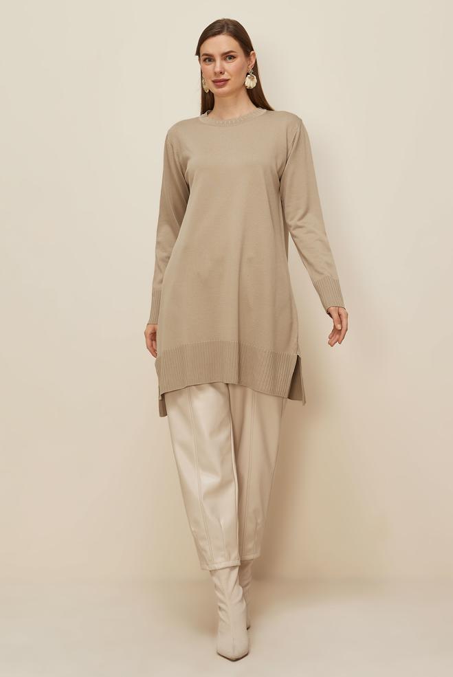 Tesettür giyim BEJ 45901 TRİKO TUNİK 38-46 - ALVİNA