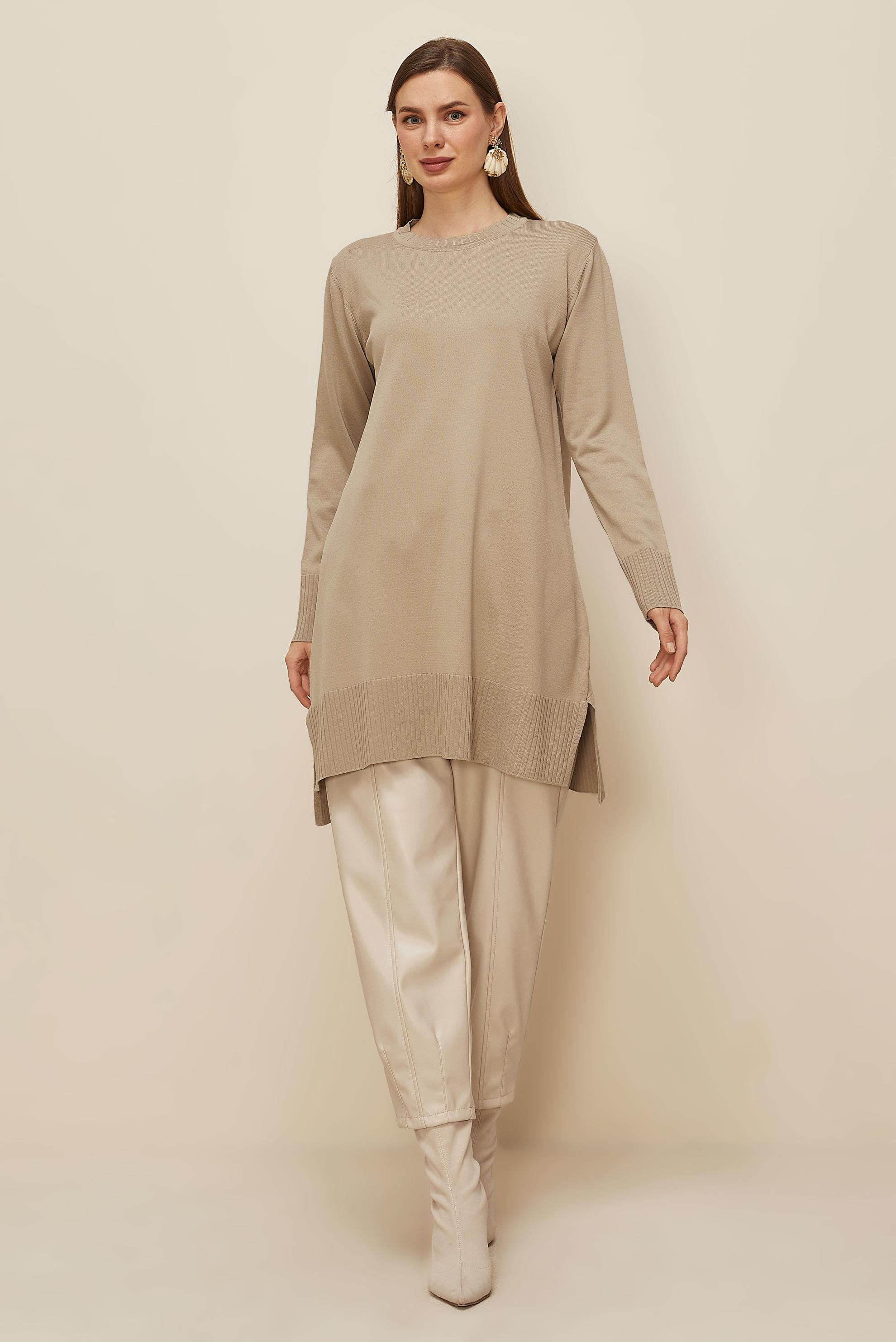 Tesettür giyim BEJ 45901 TRİKO TUNİK 38-46