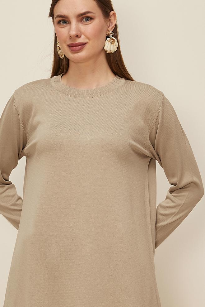 Tesettür giyim BEJ 45901 TRİKO TUNİK 38-46 - ALVİNA