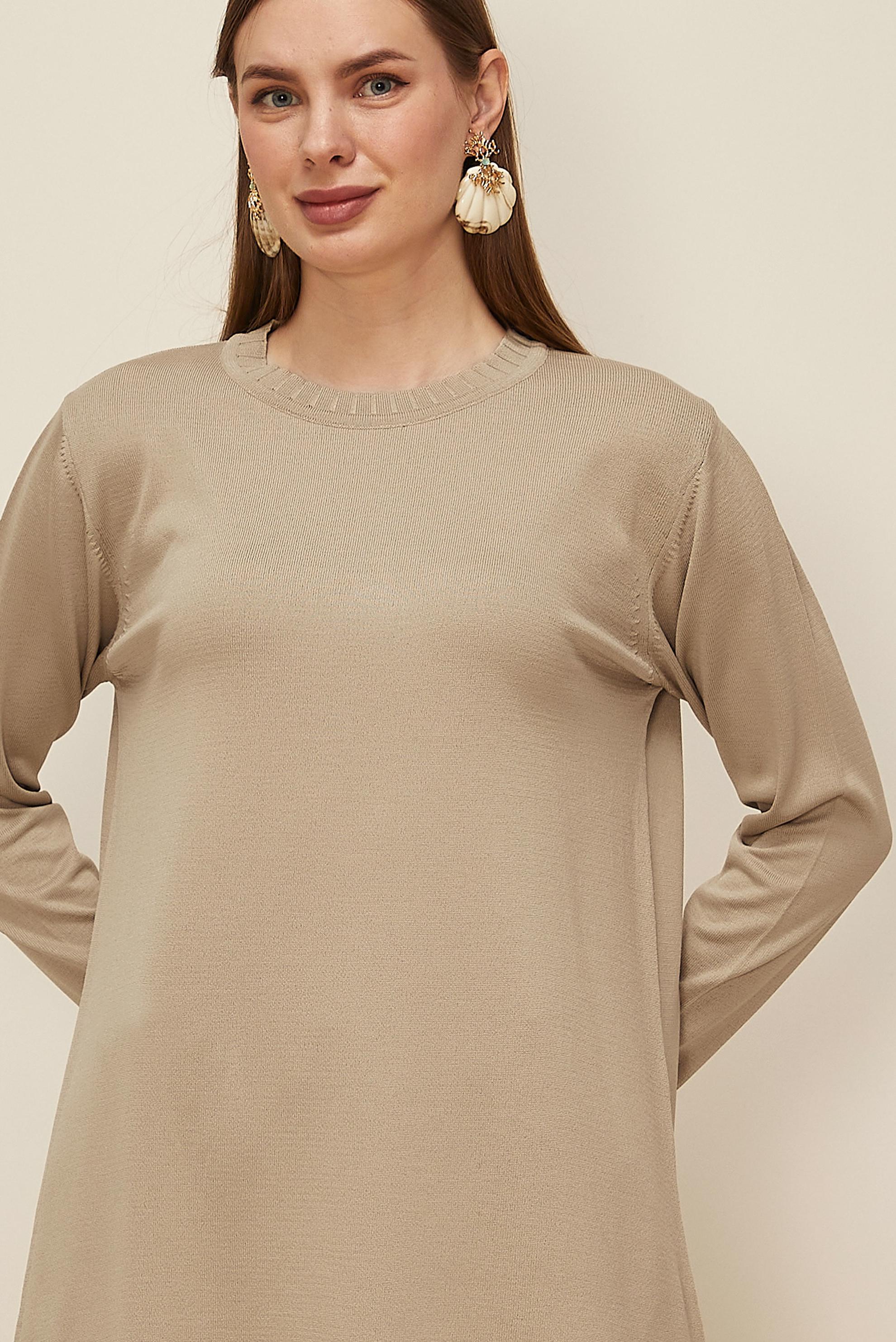 Tesettür giyim BEJ 45901 TRİKO TUNİK 38-46