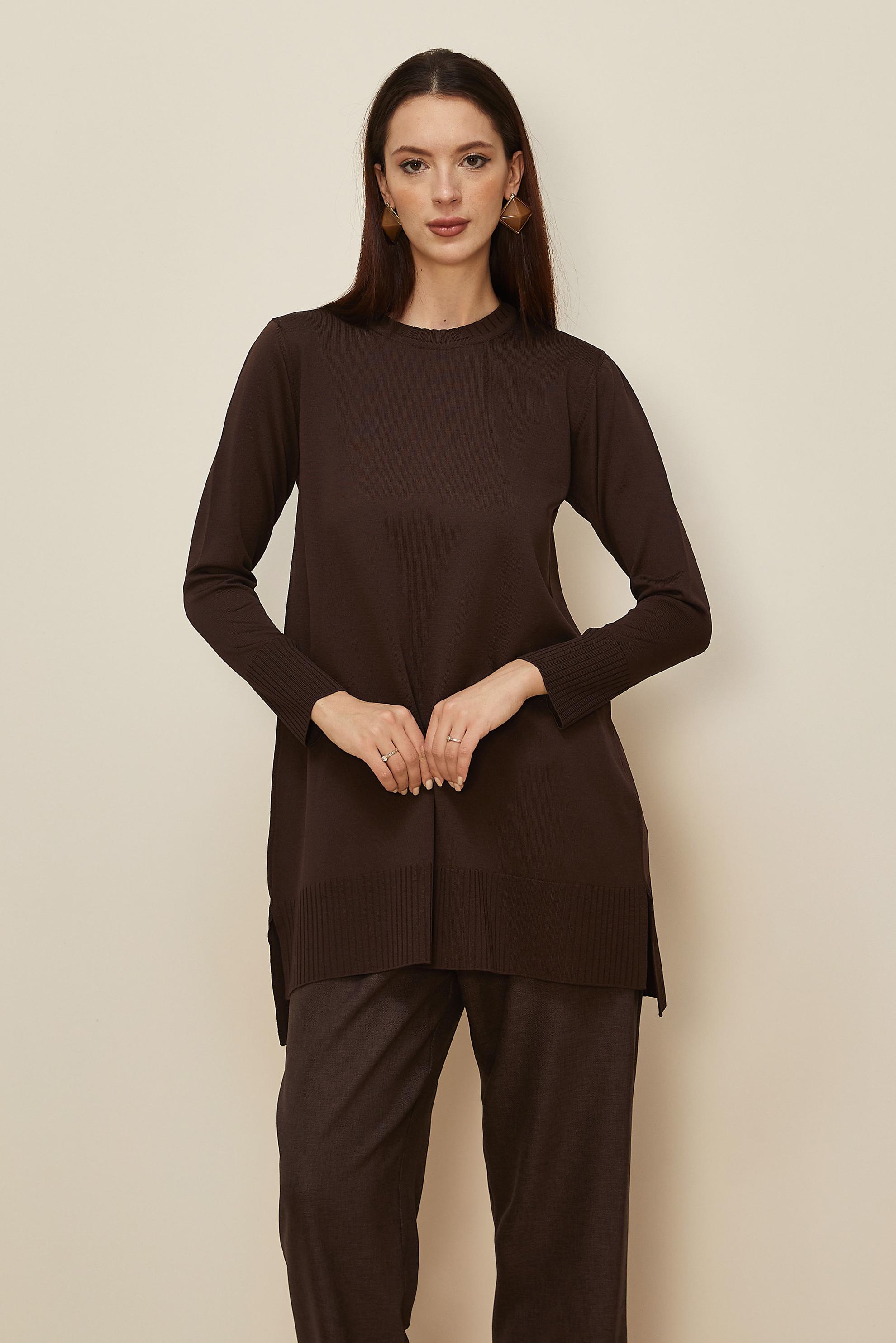 Tesettür giyim KAHVE 45901 TRİKO TUNİK 38-46