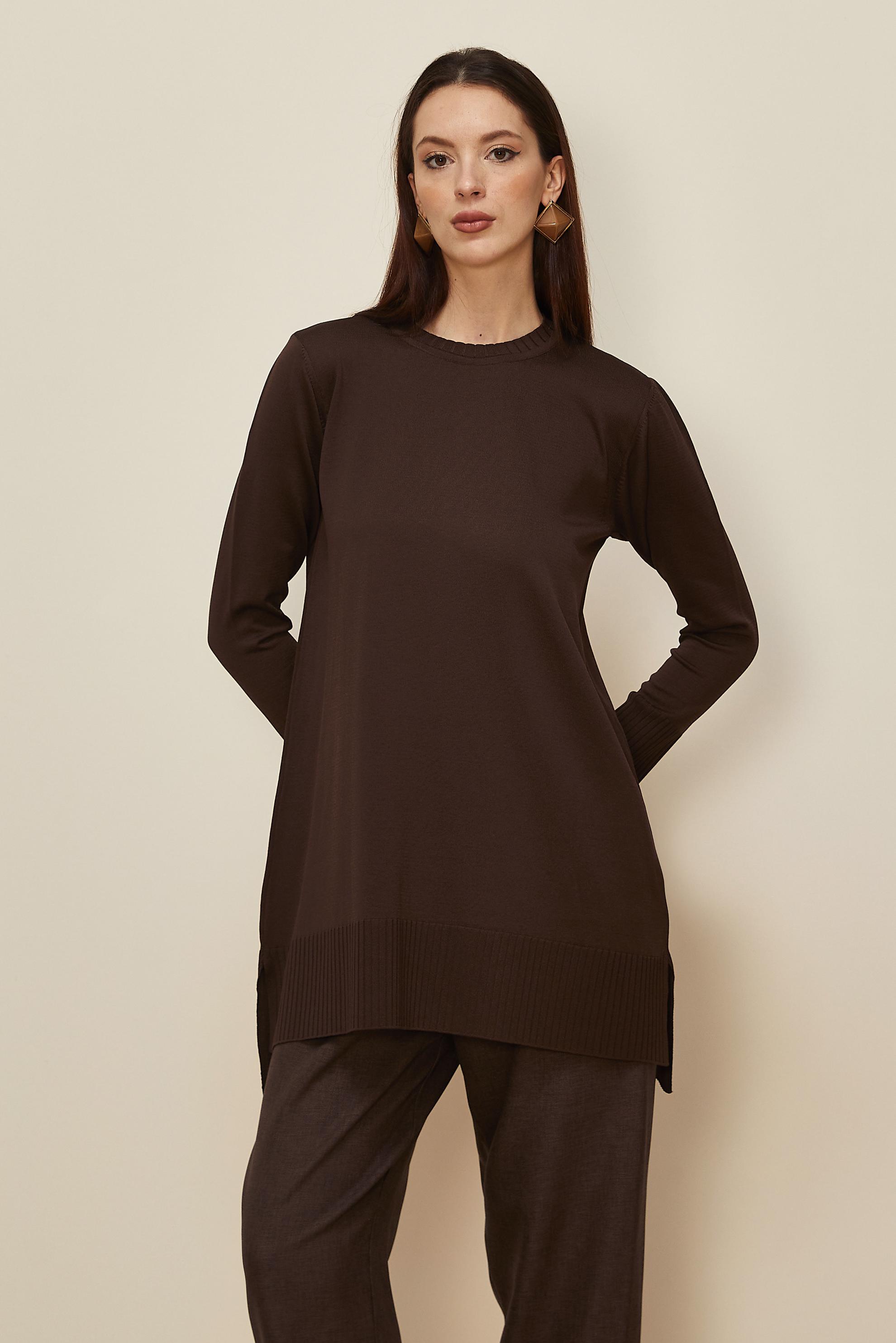 Tesettür giyim KAHVE 45901 TRİKO TUNİK 38-46